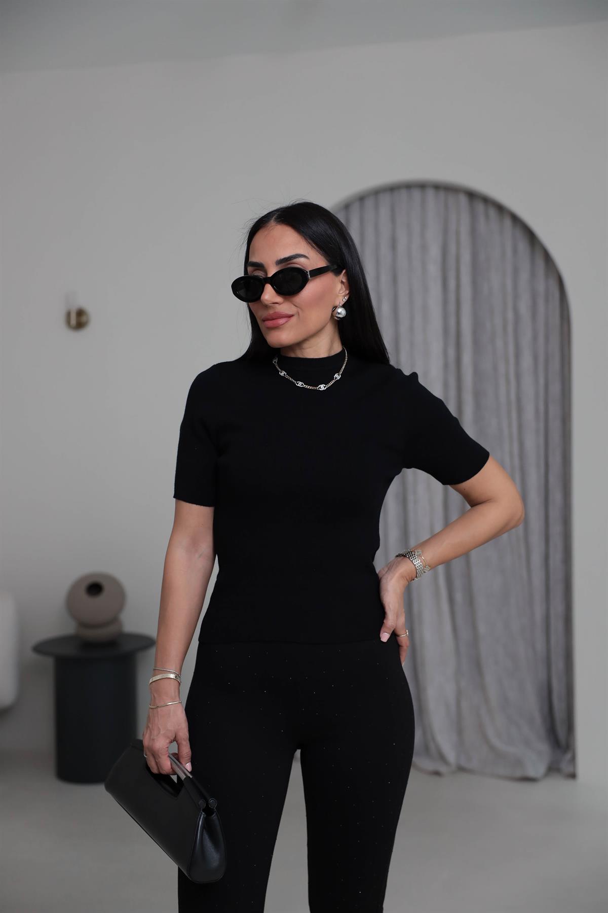 2101 Massi Korsman Triko Bluz SİYAH