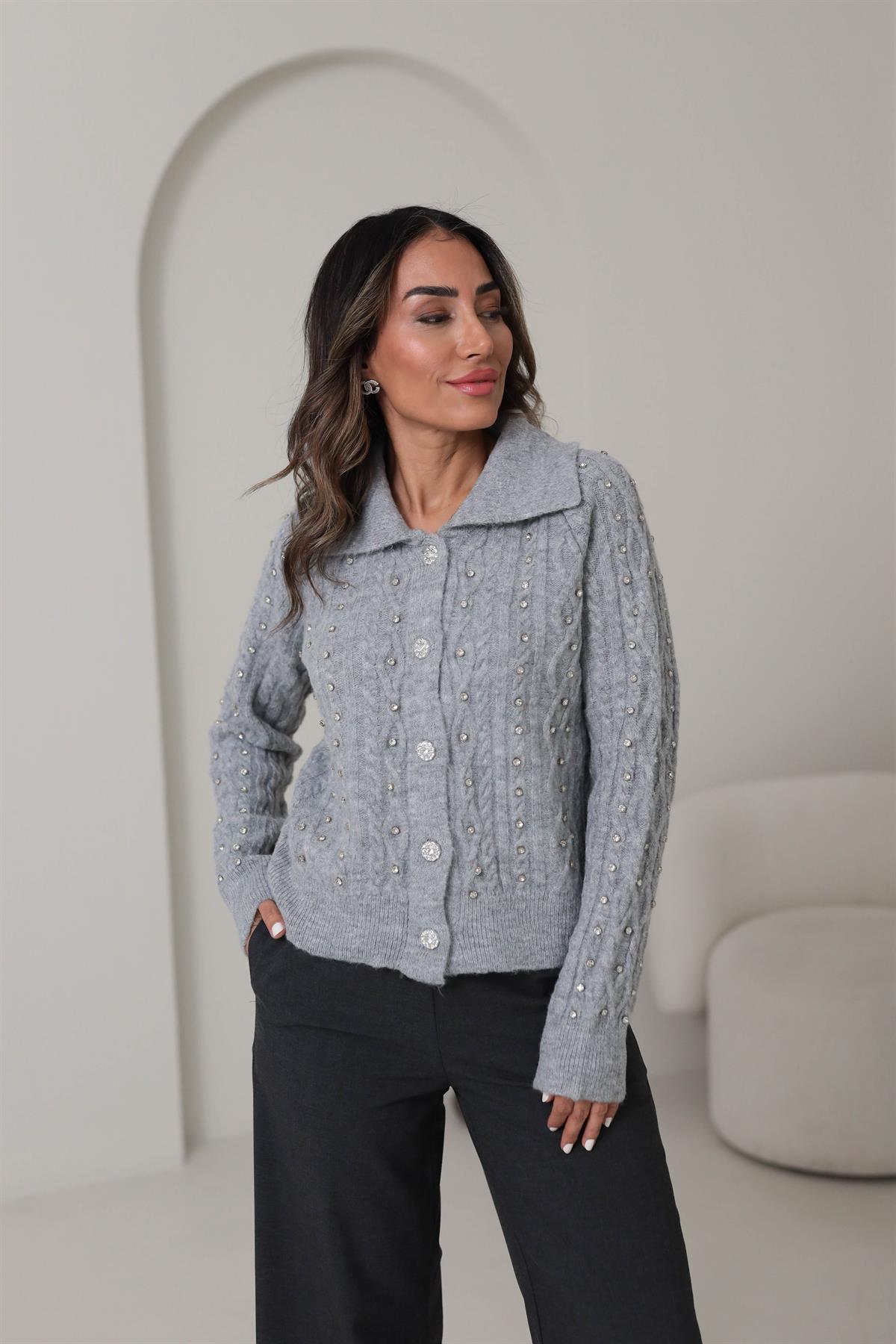 020 Taş İşlemeli Saç Örgülü Hırka