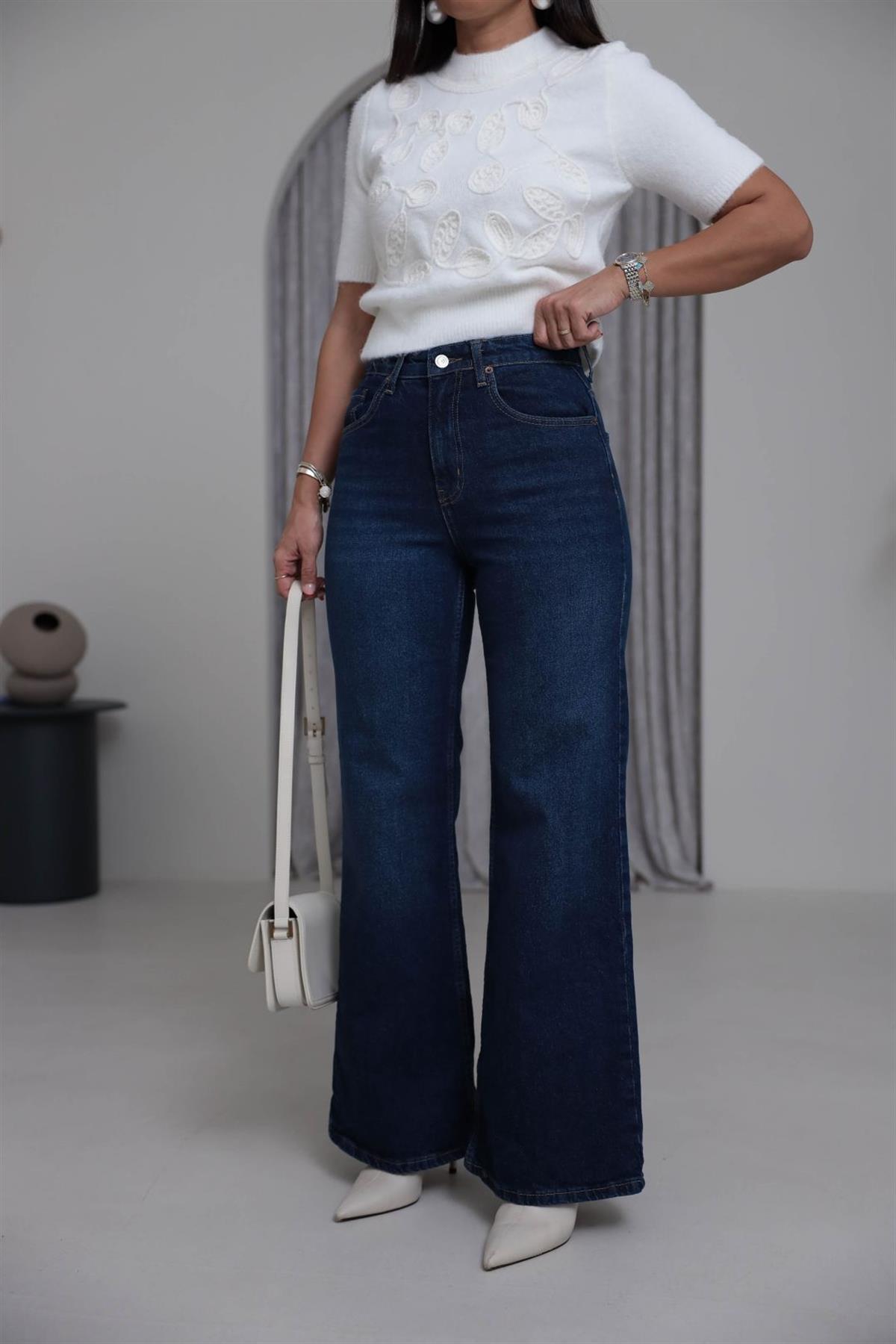 Yüksek Bel Wide Leg Jean KOYU MAVİ