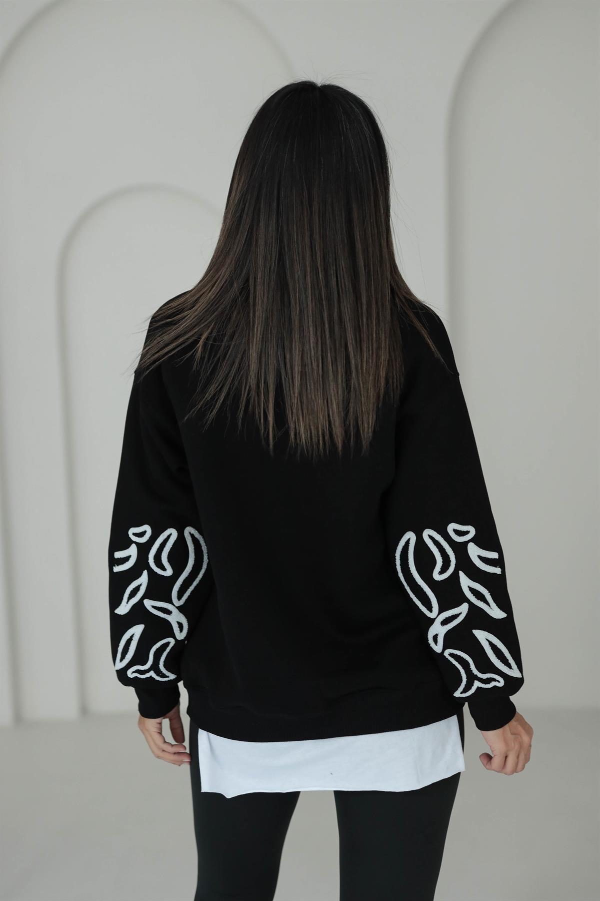 5591 Zebra Baskılı İşlemeli Sweatshirt