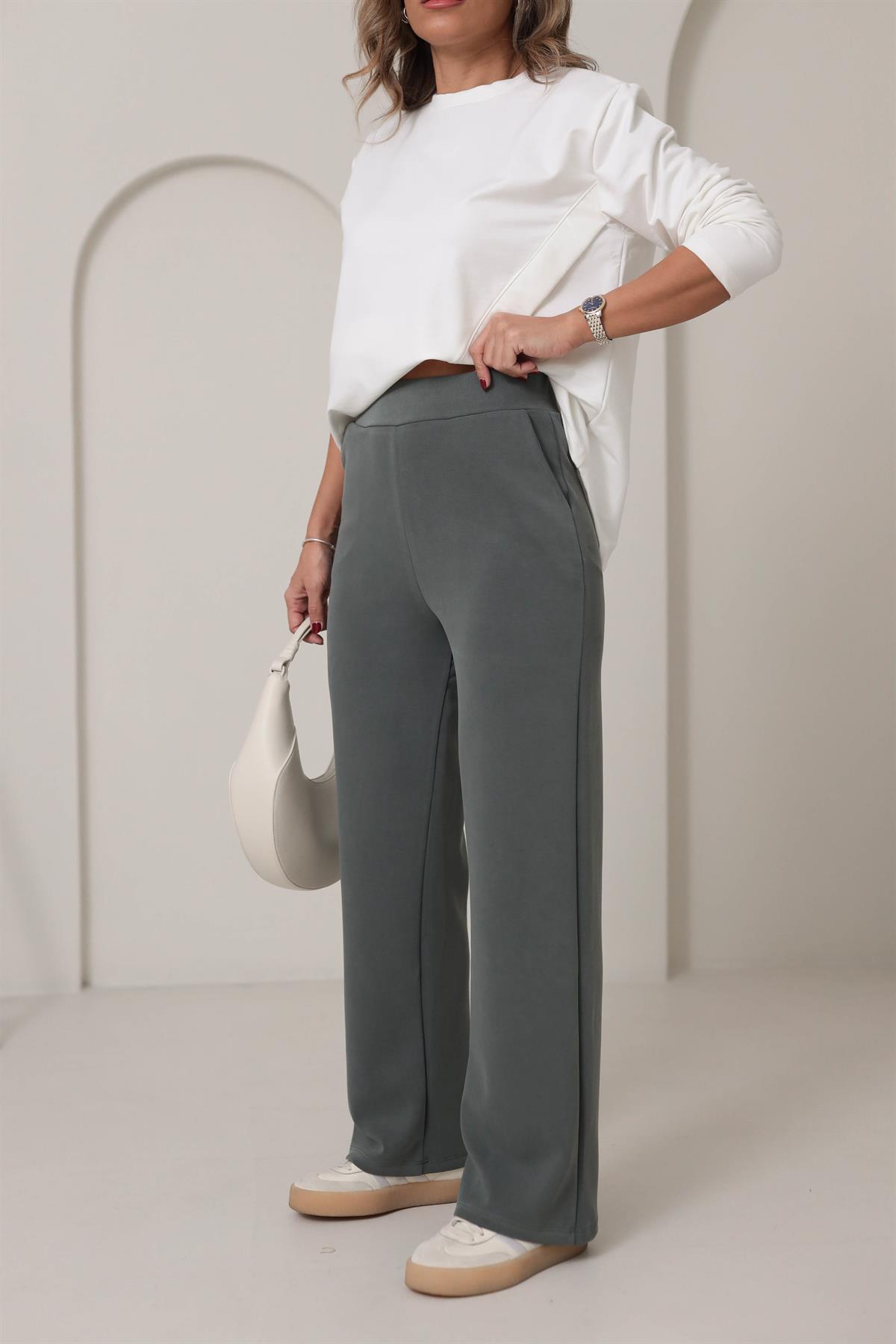 Modal Kumaş Palazzo Pantolon HAKİ YEŞİL