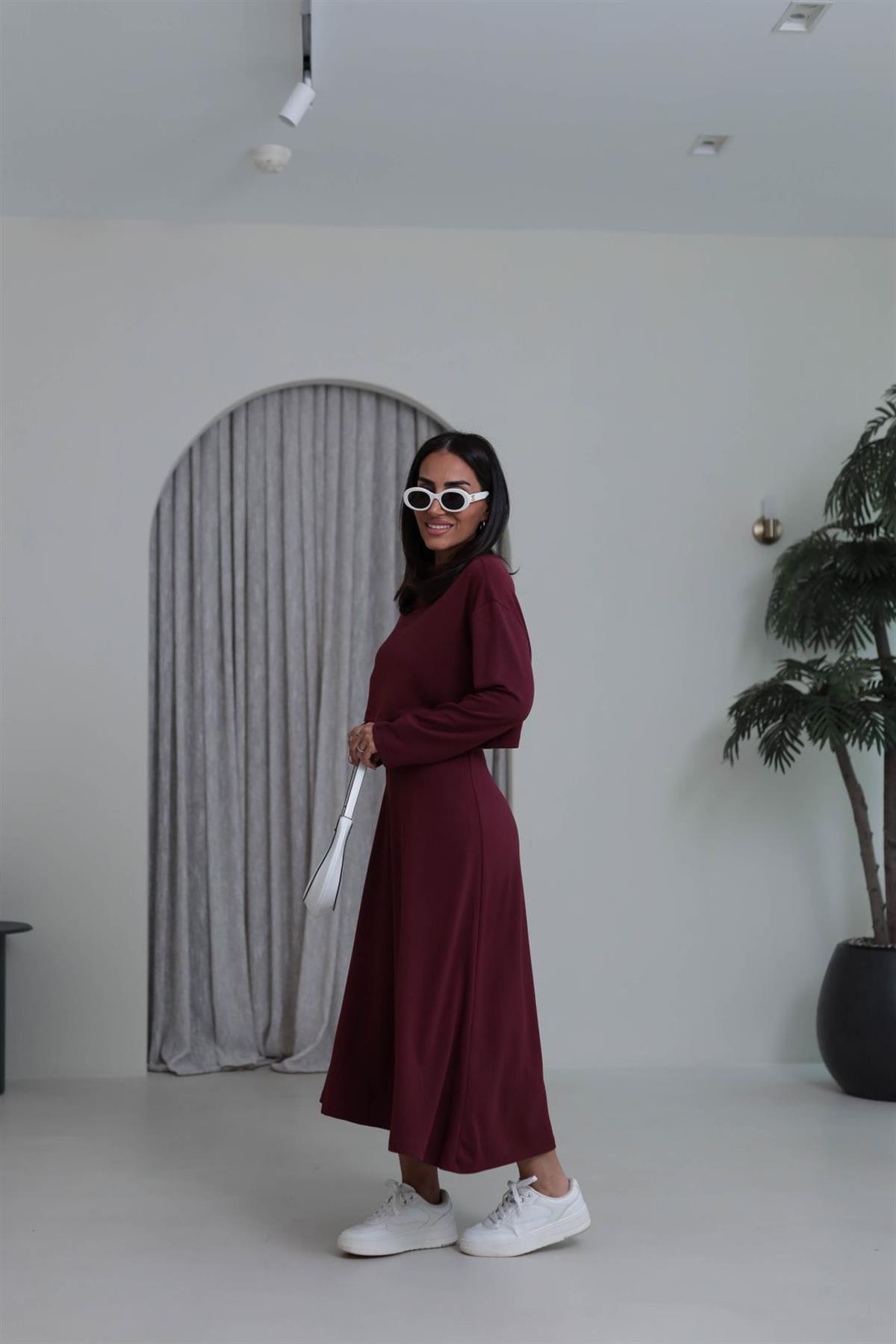 4064 Elbiseli Bluzlu Takım BORDO