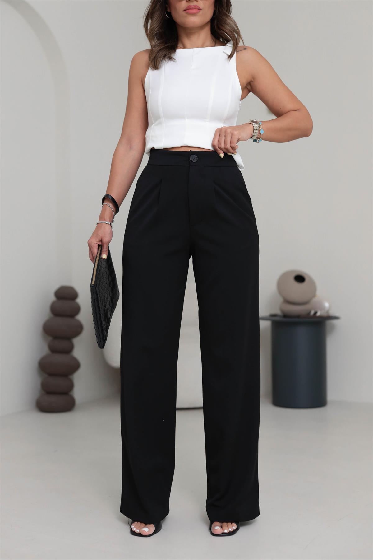 6500 Tok Doku Palazzo Pantolon SİYAH