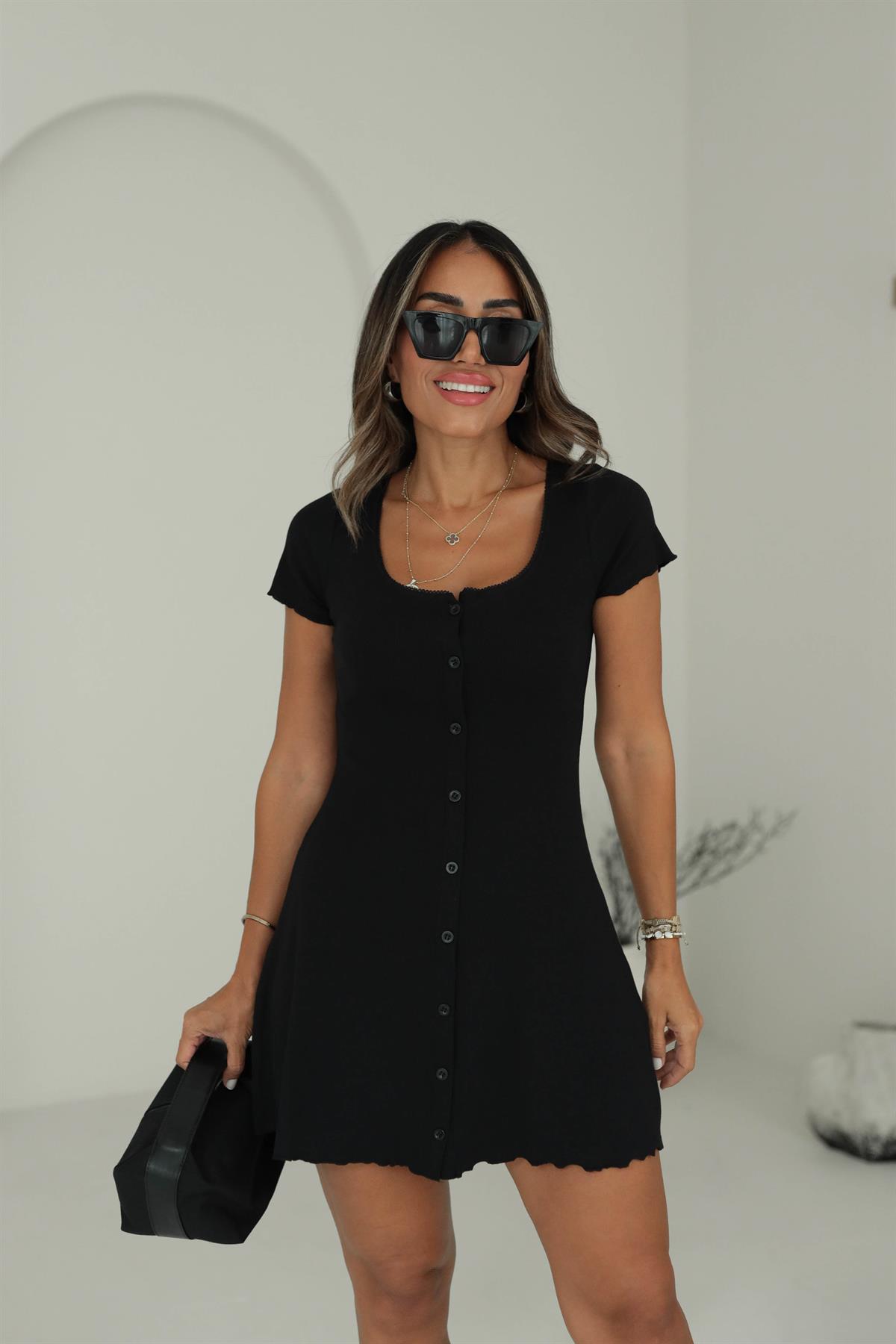 4901 Önü Düğmeli Kaşkorse Elbise