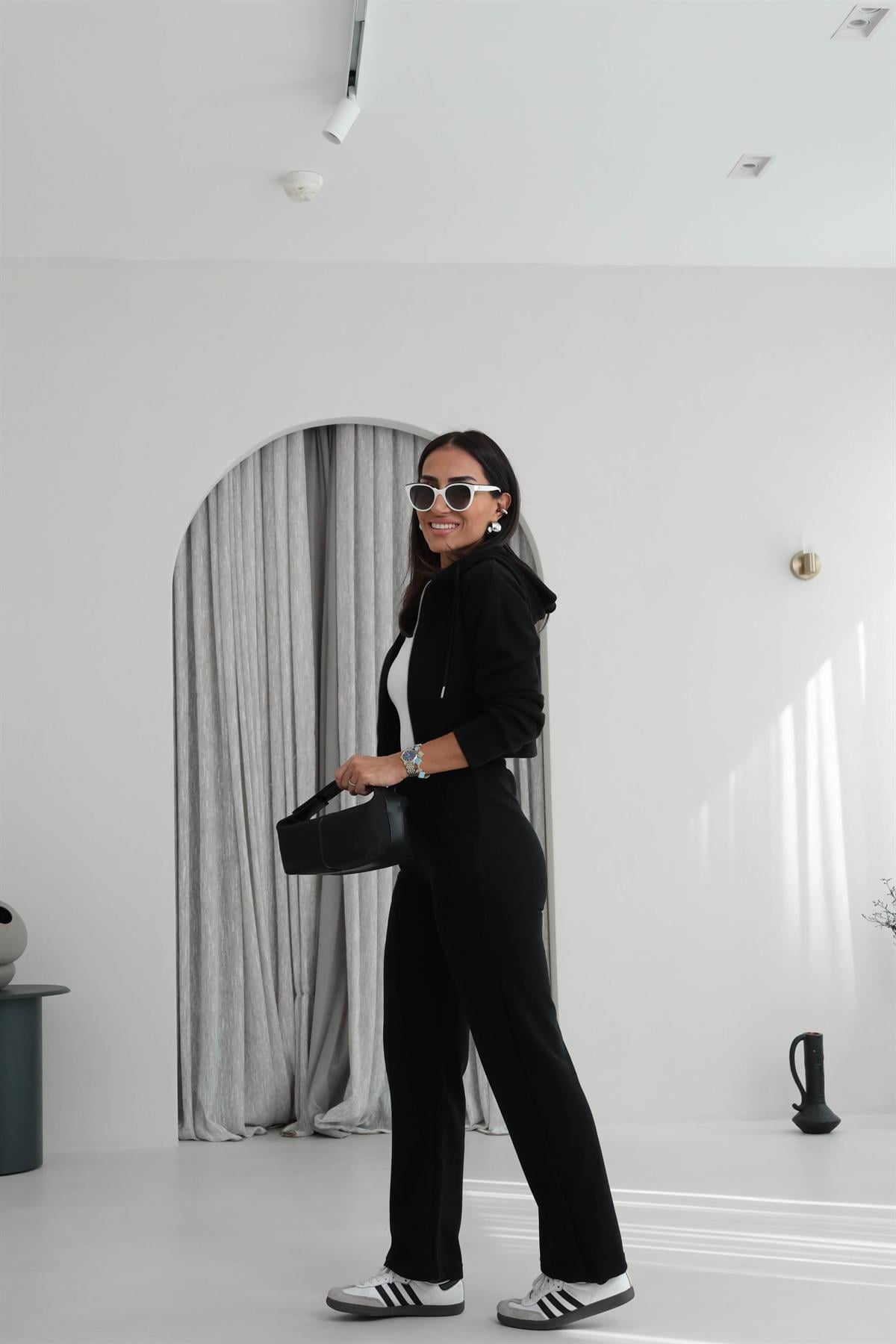 2331 Selanik Kumaş Fermuarlı Ceketli Takım SİYAH