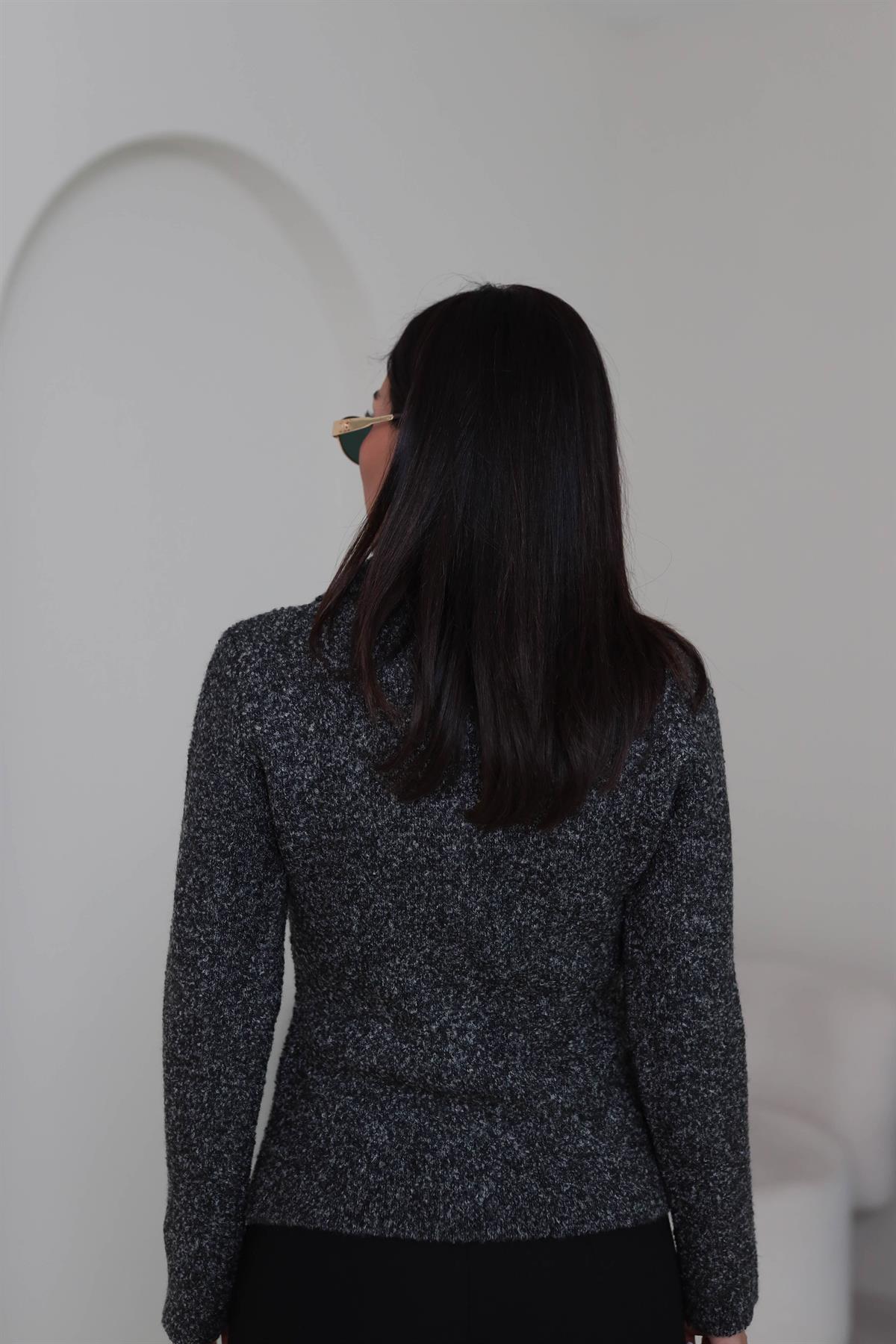 0265 Polo Yaka Düğmeli Cep Detaylı Triko Hırka ANTRASİT