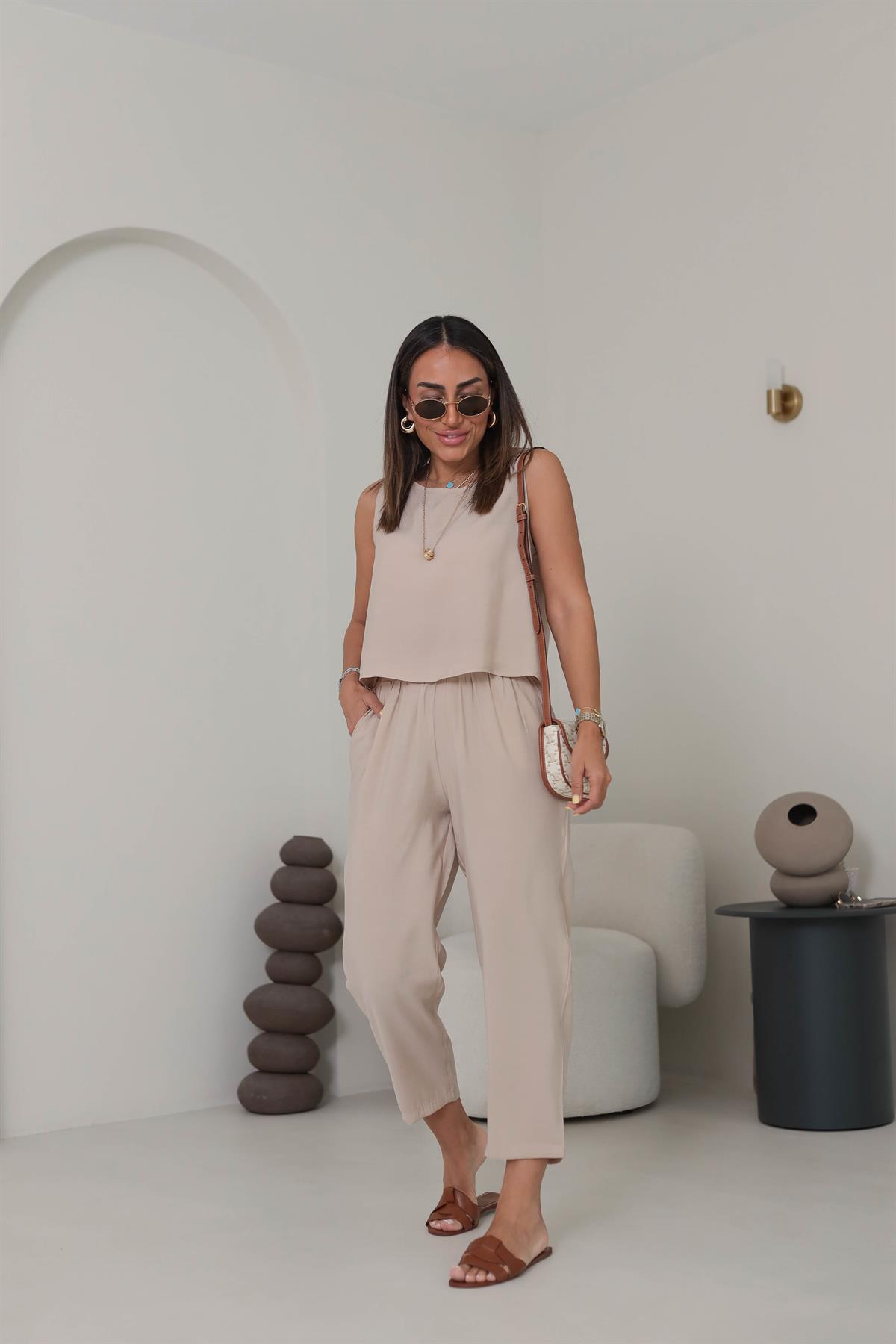 3089 Tencel Kumaş Kolsuz Takım TAŞ