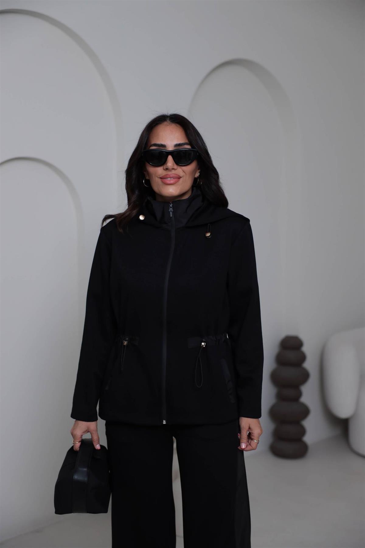 6933 Paraşüt Garnili Bel Lastikli Modal Takım SİYAH