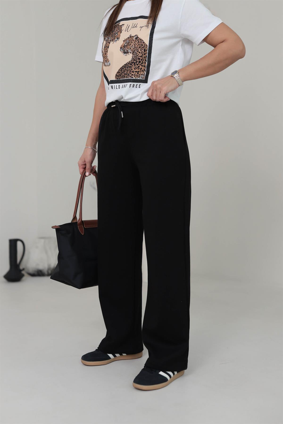 Beli Lastikli Yumuşak Doku Şardonlu Eşofman Altı SİYAH