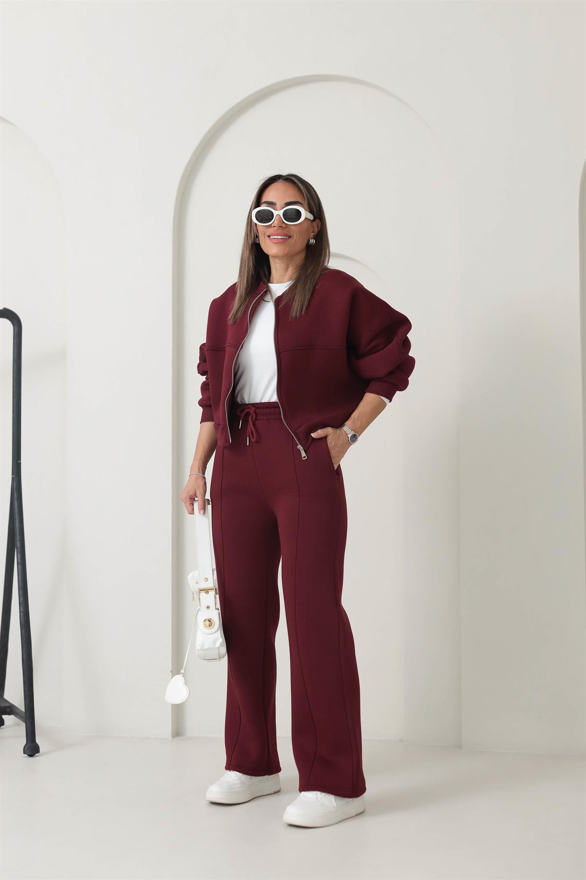 Fermuarlı Çimalı 3iplik Şardonlu Takım BORDO