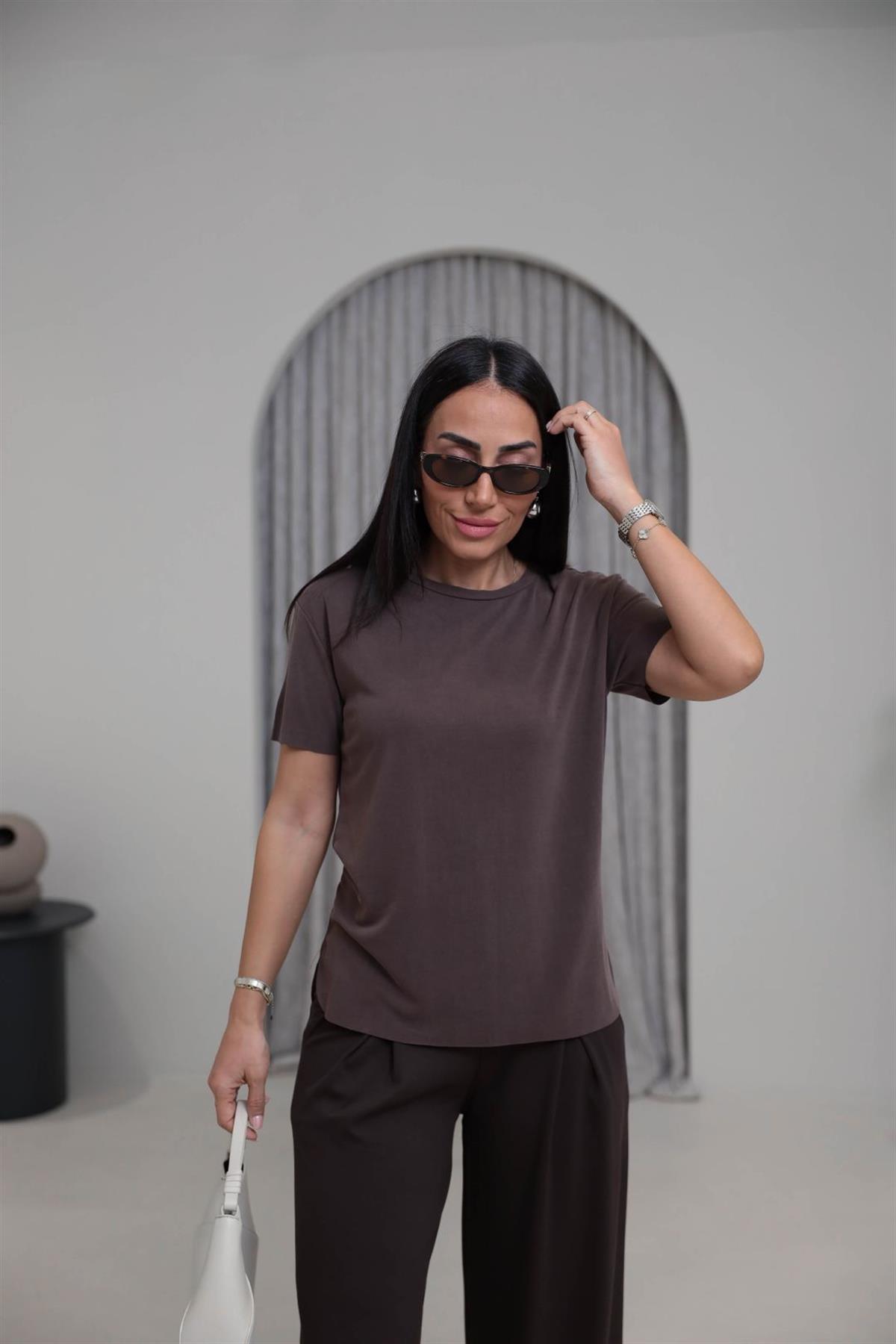 1020 Oys Lazer Kesikli Modal Tshirt KAHVE