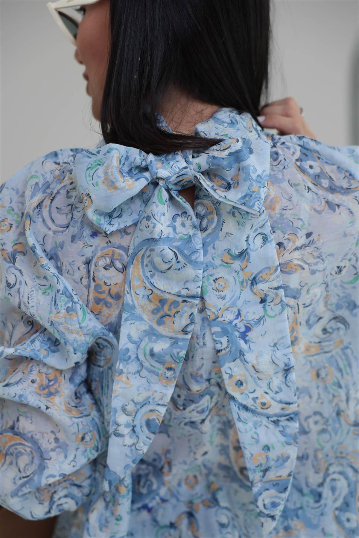 8169 Desenli Şal Yaka Gömlek MAVİ