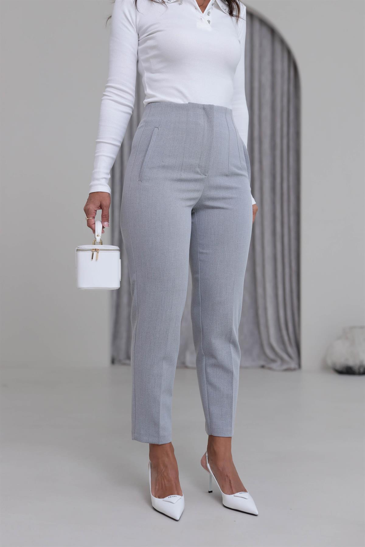 U5113-K Önü Flotalı Kumaş Pantolon AÇIK GRİ