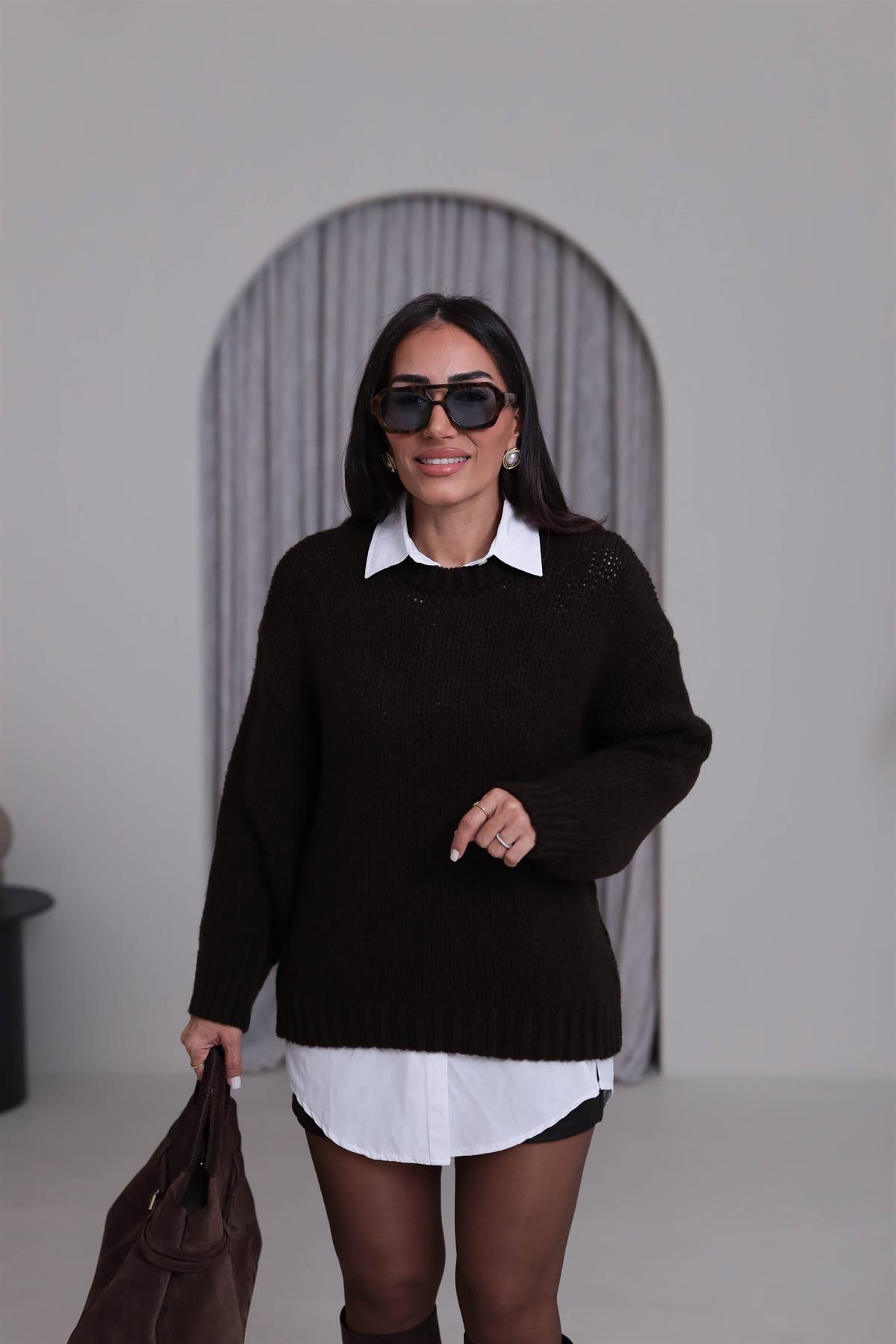 1091 Kalın Örgü Bisiklet Yaka Kazak ACI KAHVE