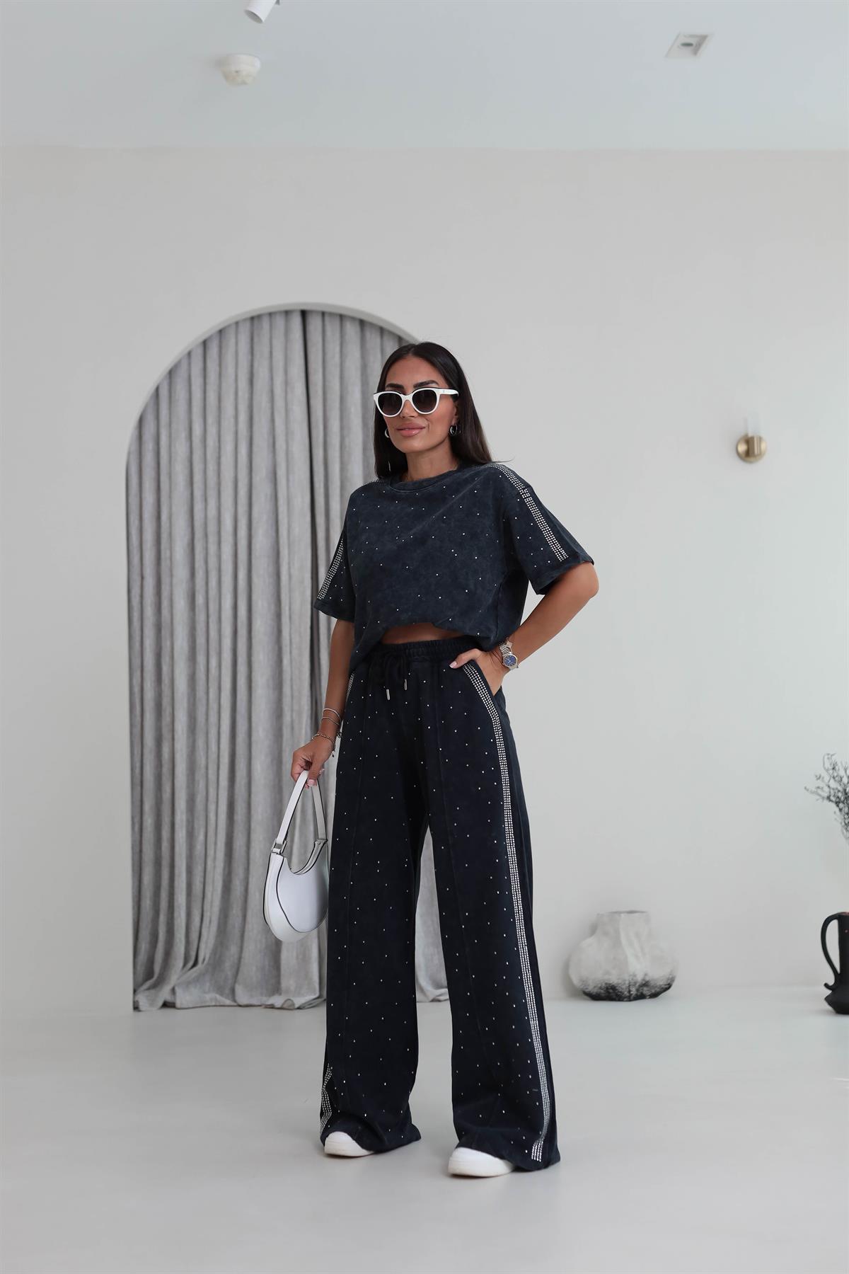 Yıkama Efektli Taşlı Rahat Takım ANTRASİT