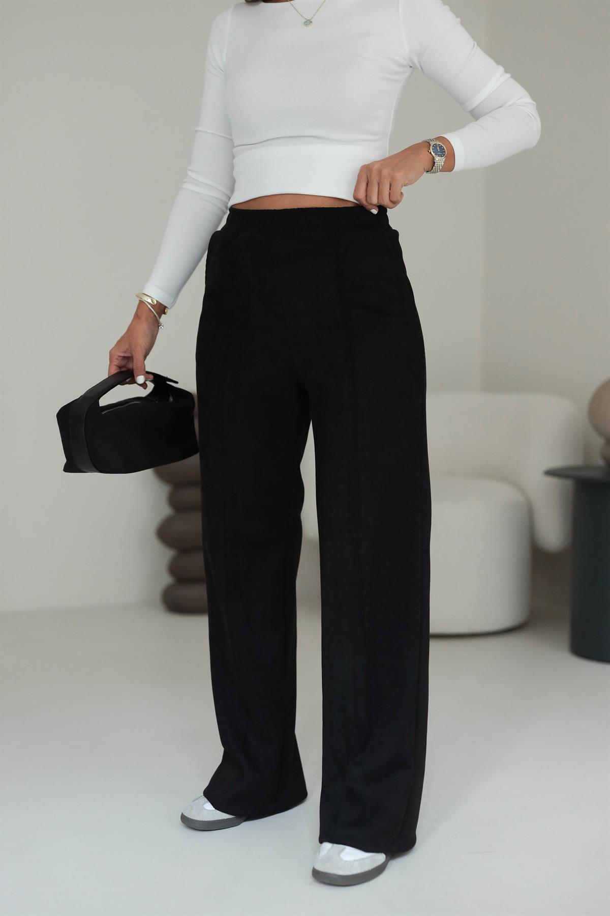 6632 Bel Lastikli Bol Nubuk Pantolon