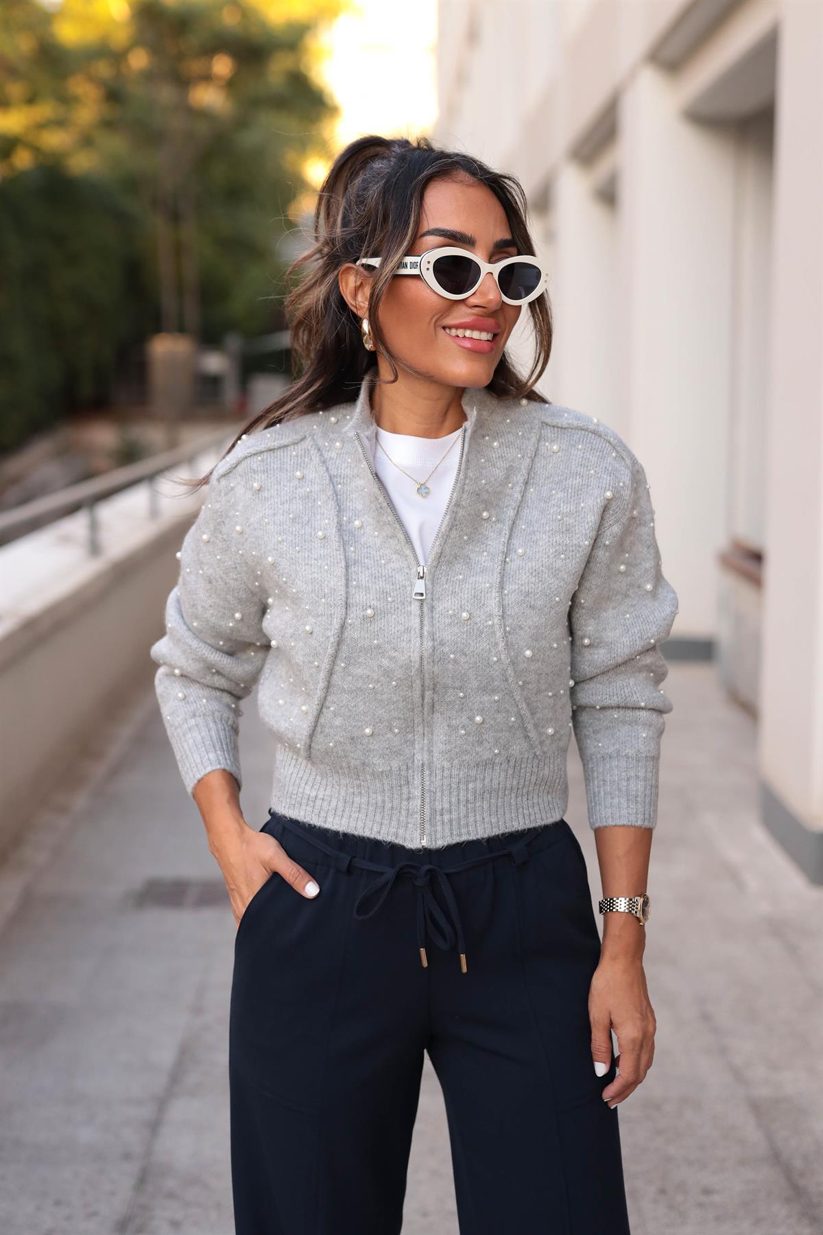 2238 İnci Detay Triko Bomber Ceket