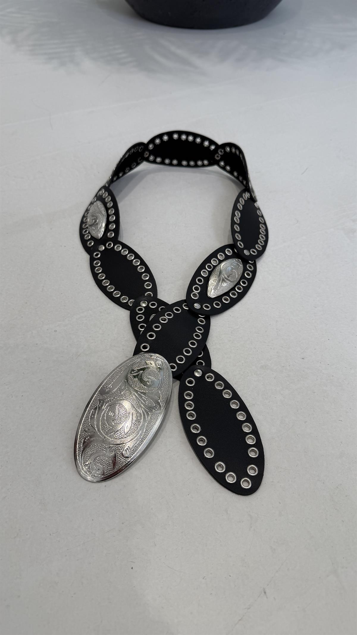 2683 ZR Motifli KuşGözü Detaylı Kemer SİYAH-GÜMÜŞ