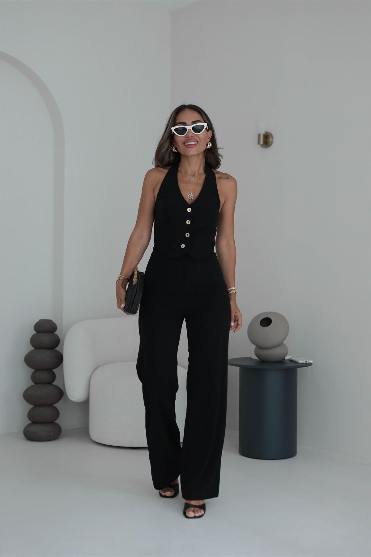 5276 Gold Düğmeli Boyundan Geçişli Tulum