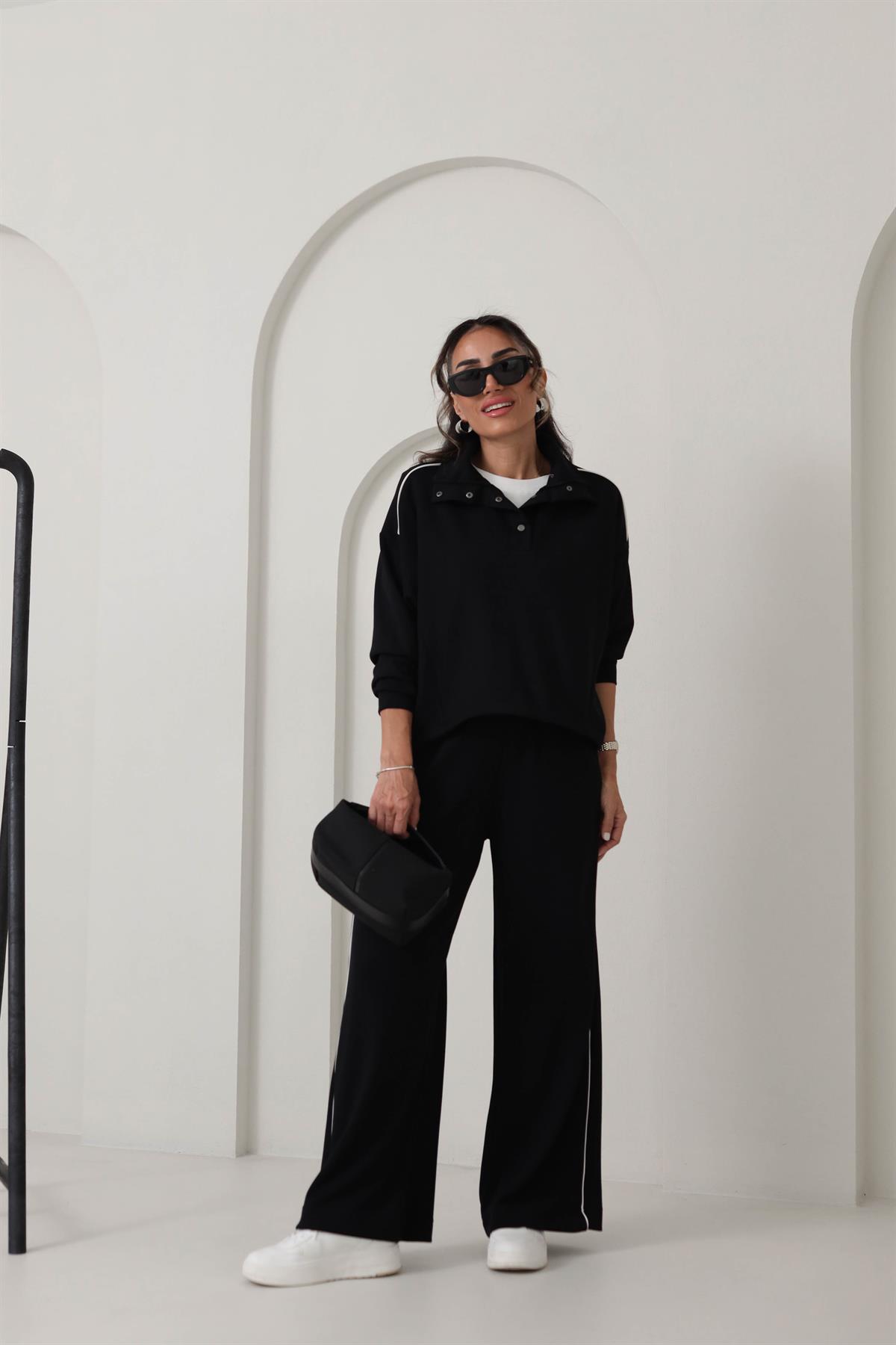 137 Dik Yaka Önü Çıtçıtlı Biyeli Modal Takım SİYAH