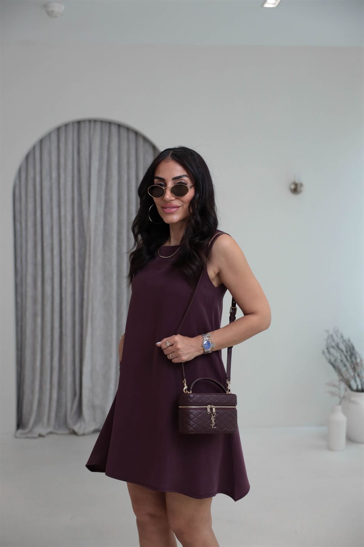 2199 Tencel Kumaş Fermuar Detaylı Elbise MÜRDÜM