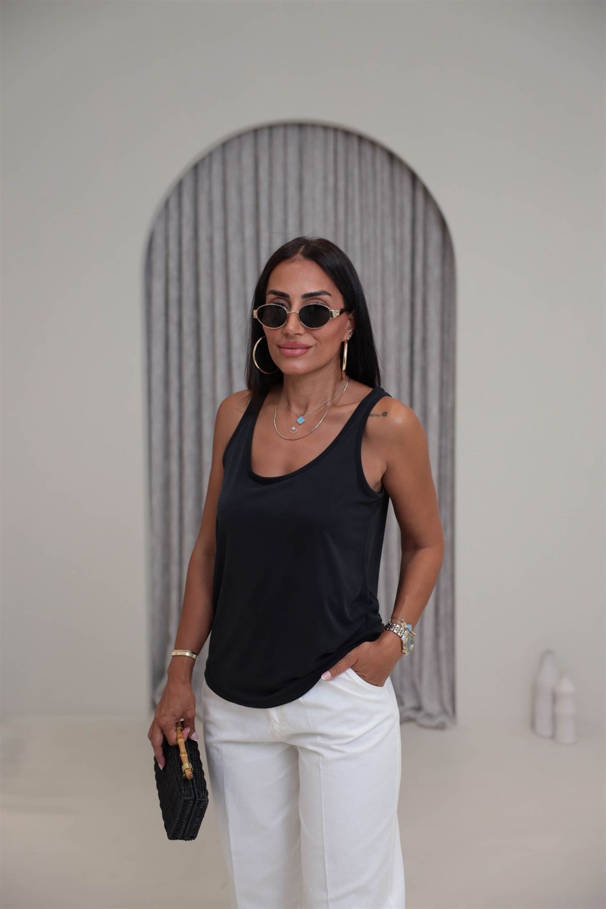 2433 Kalın Askılı Tencel Atlet SİYAH
