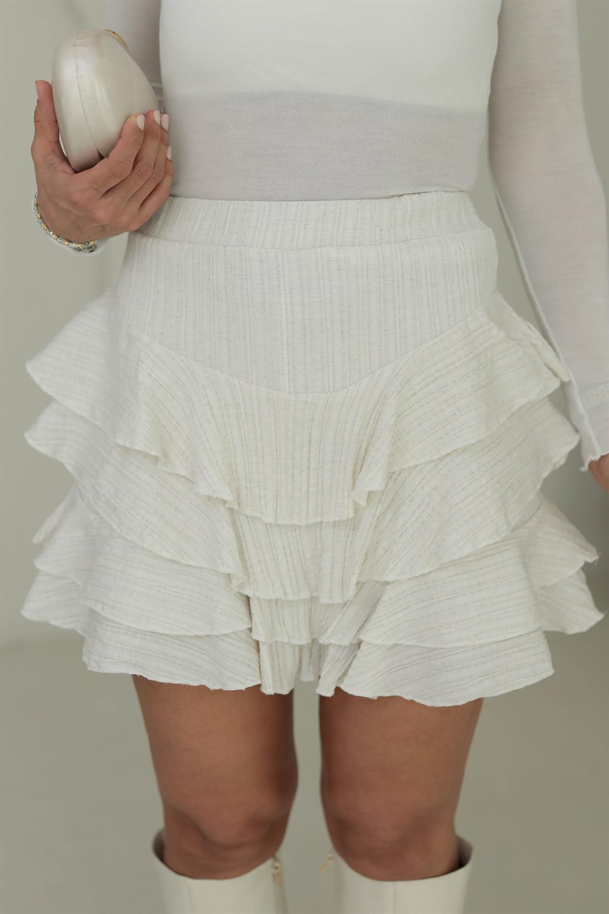 8785 Krinkıl Kumaş Şort Astarlı Katkat Etek TAŞ