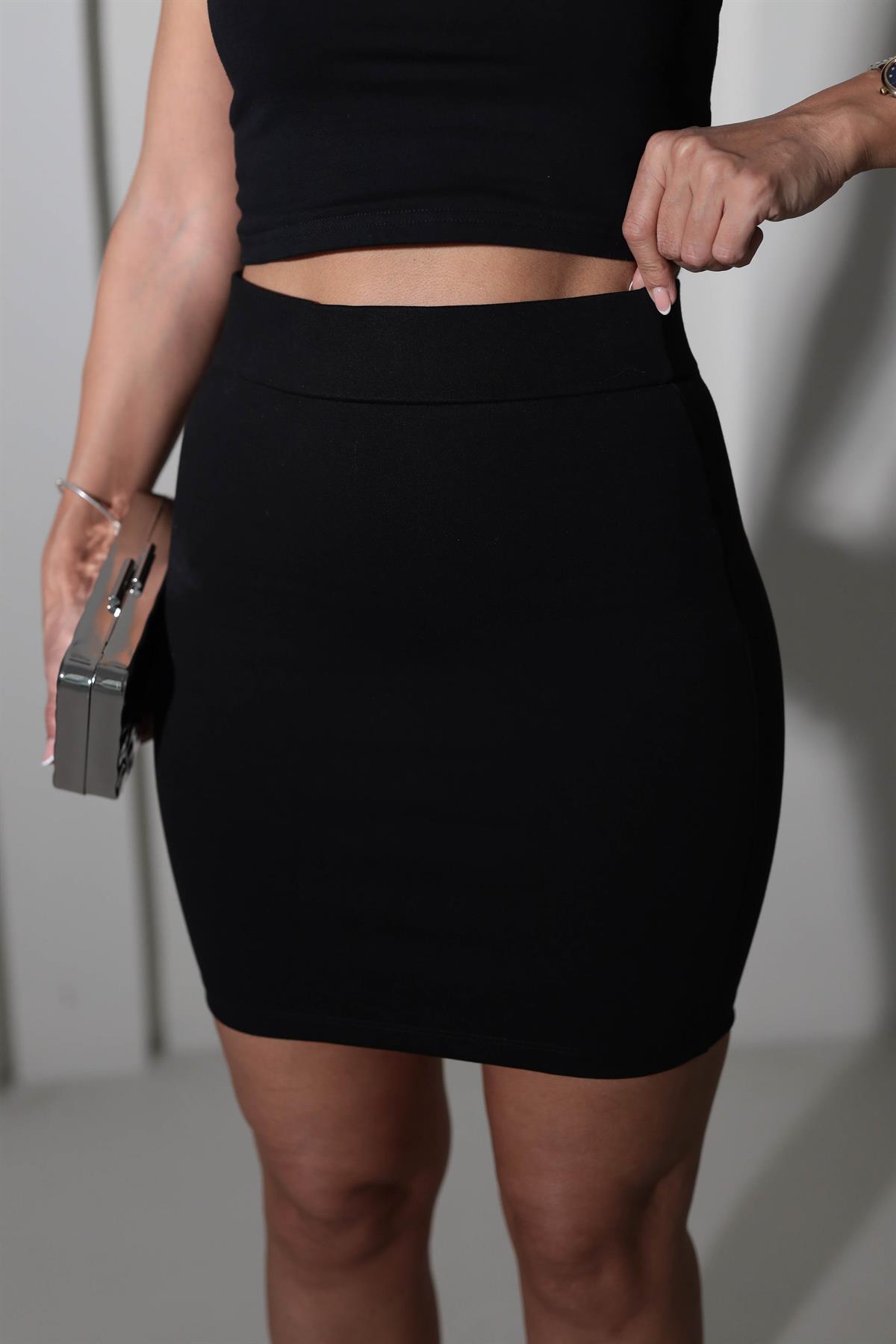 0035 Çelik Örme Basic Etek SİYAH