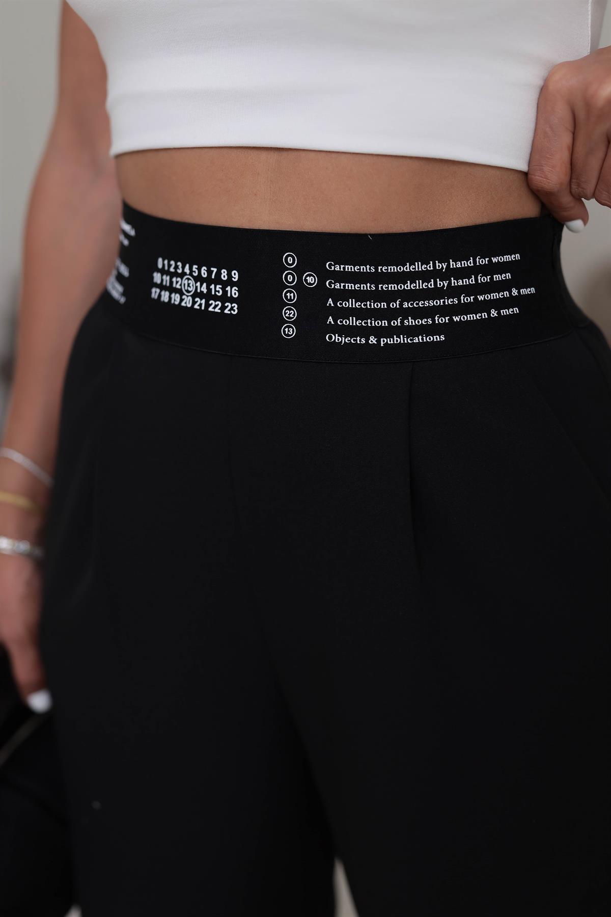 1153 Beli Lastik Ve Yazılı Palazzo Pantolon SİYAH