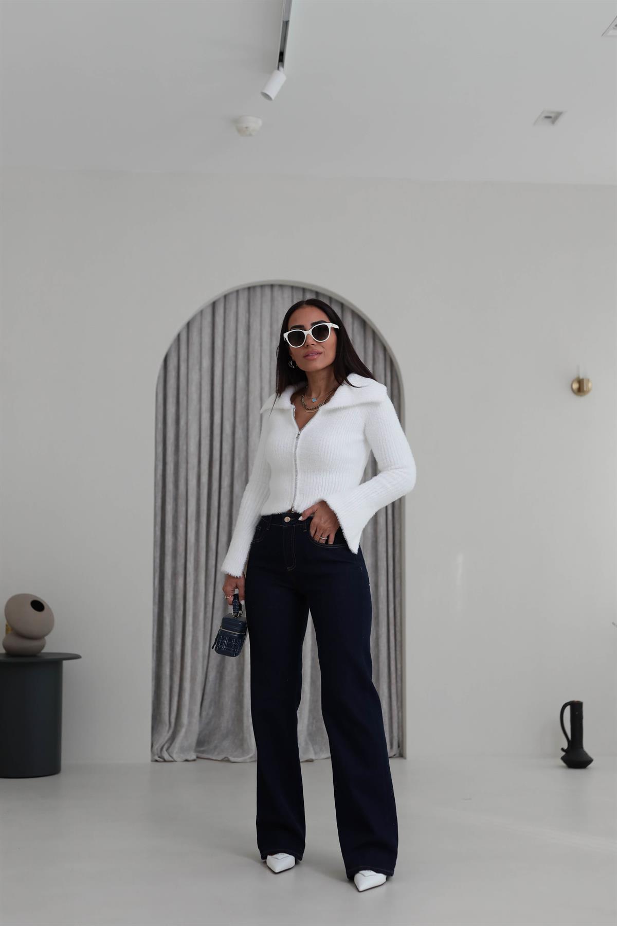 D835 Yüksek Bel Likralı Wide Leg Jean LACİVERT