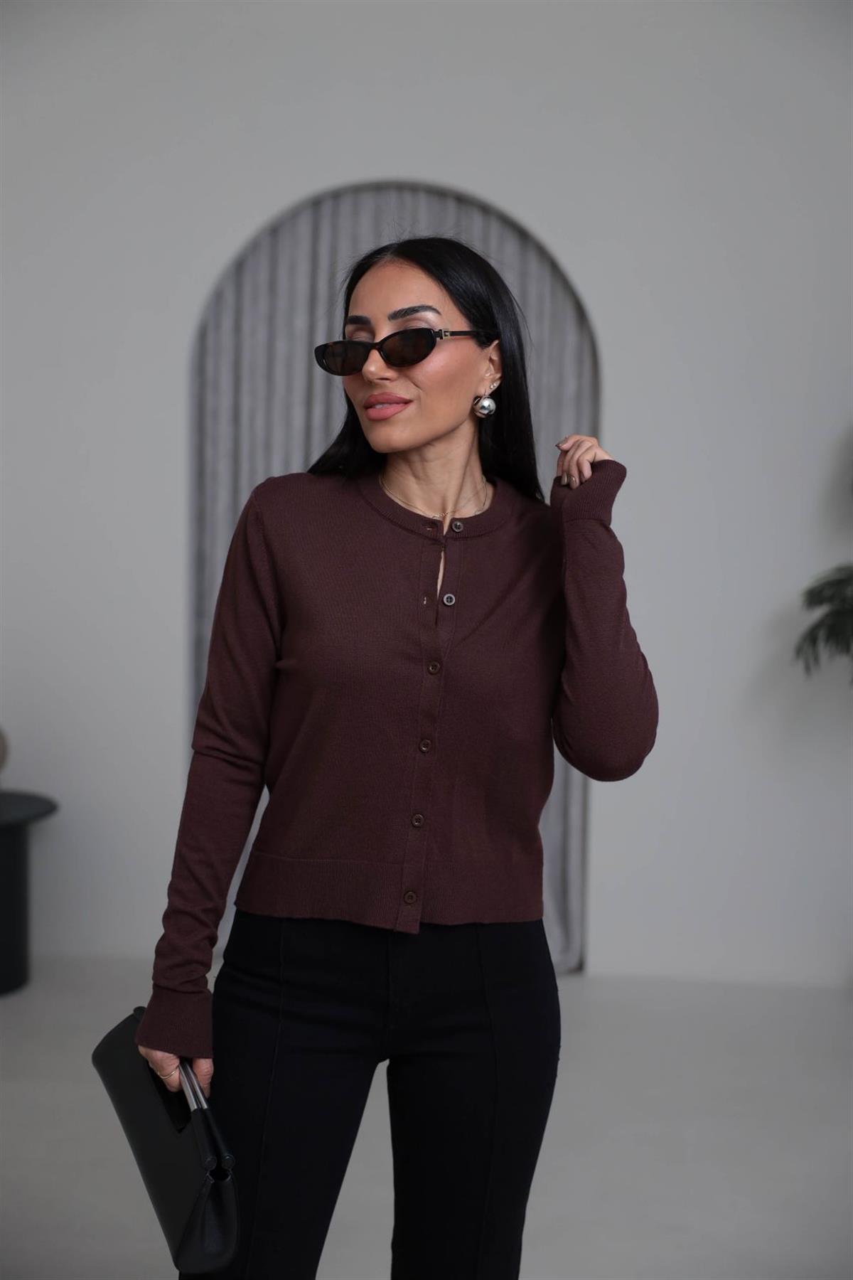 2016 Bisiklet Yaka Yumuşak Massi Hırka KAHVE