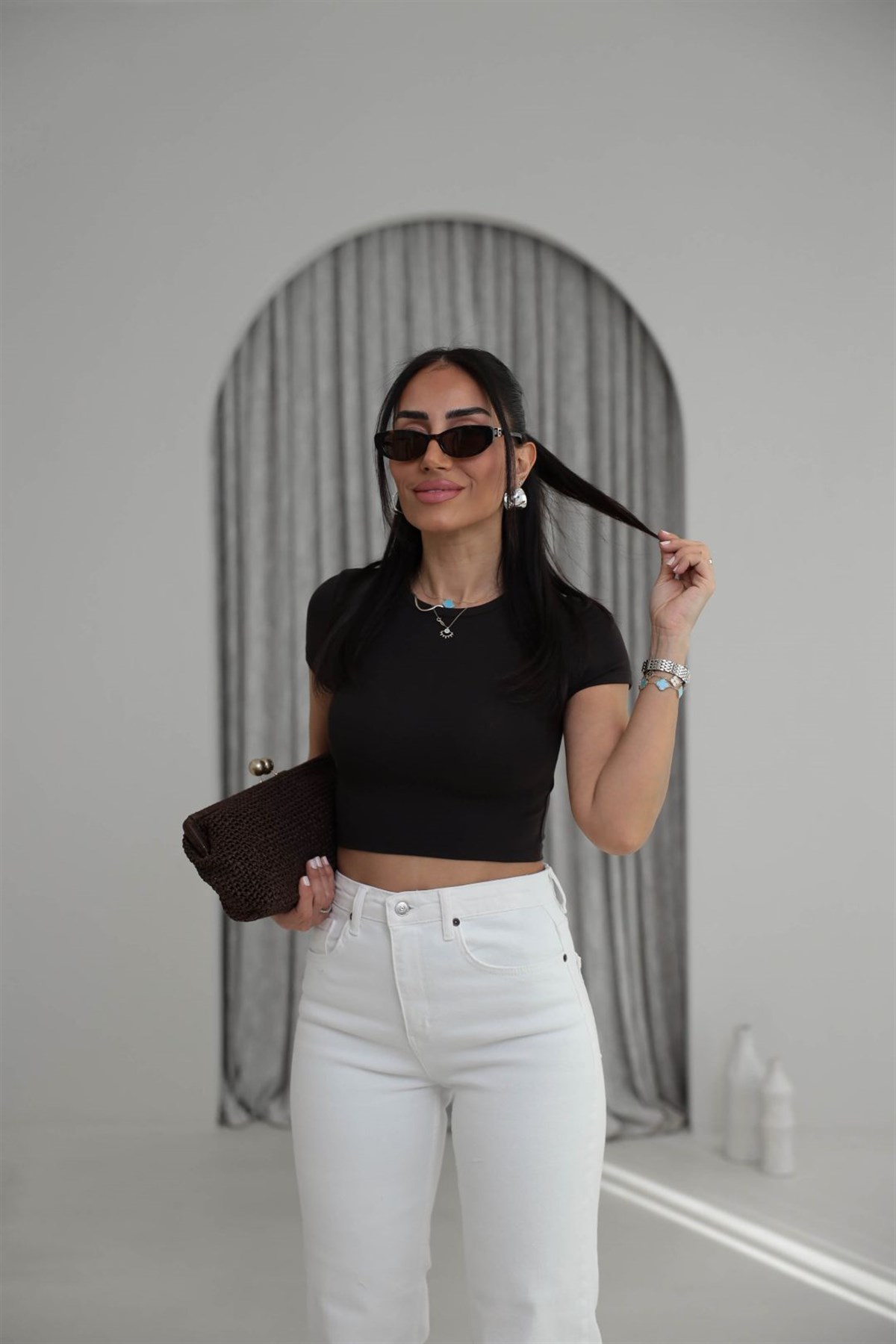 1104 Modal Crop Tshirt KAHVE