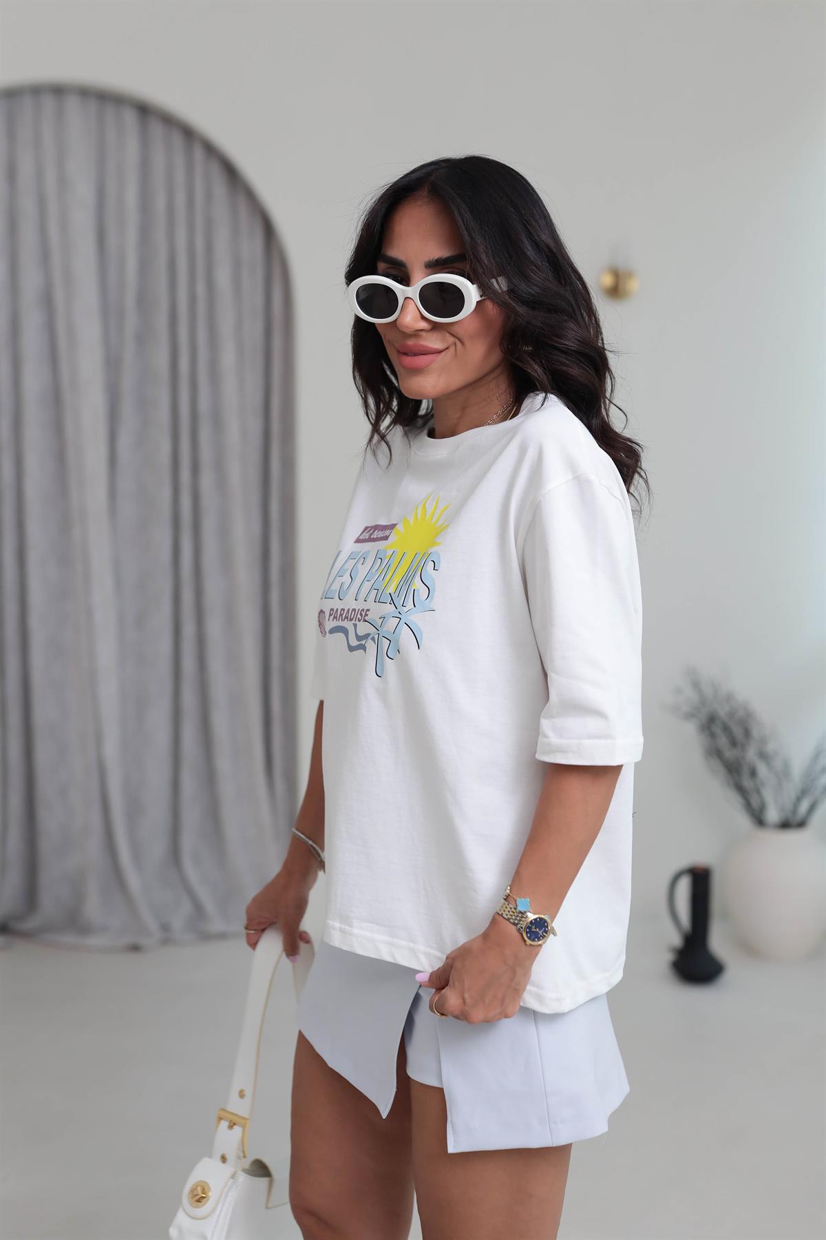 0494 Les Palms Pamuklu Tshirt EKRU