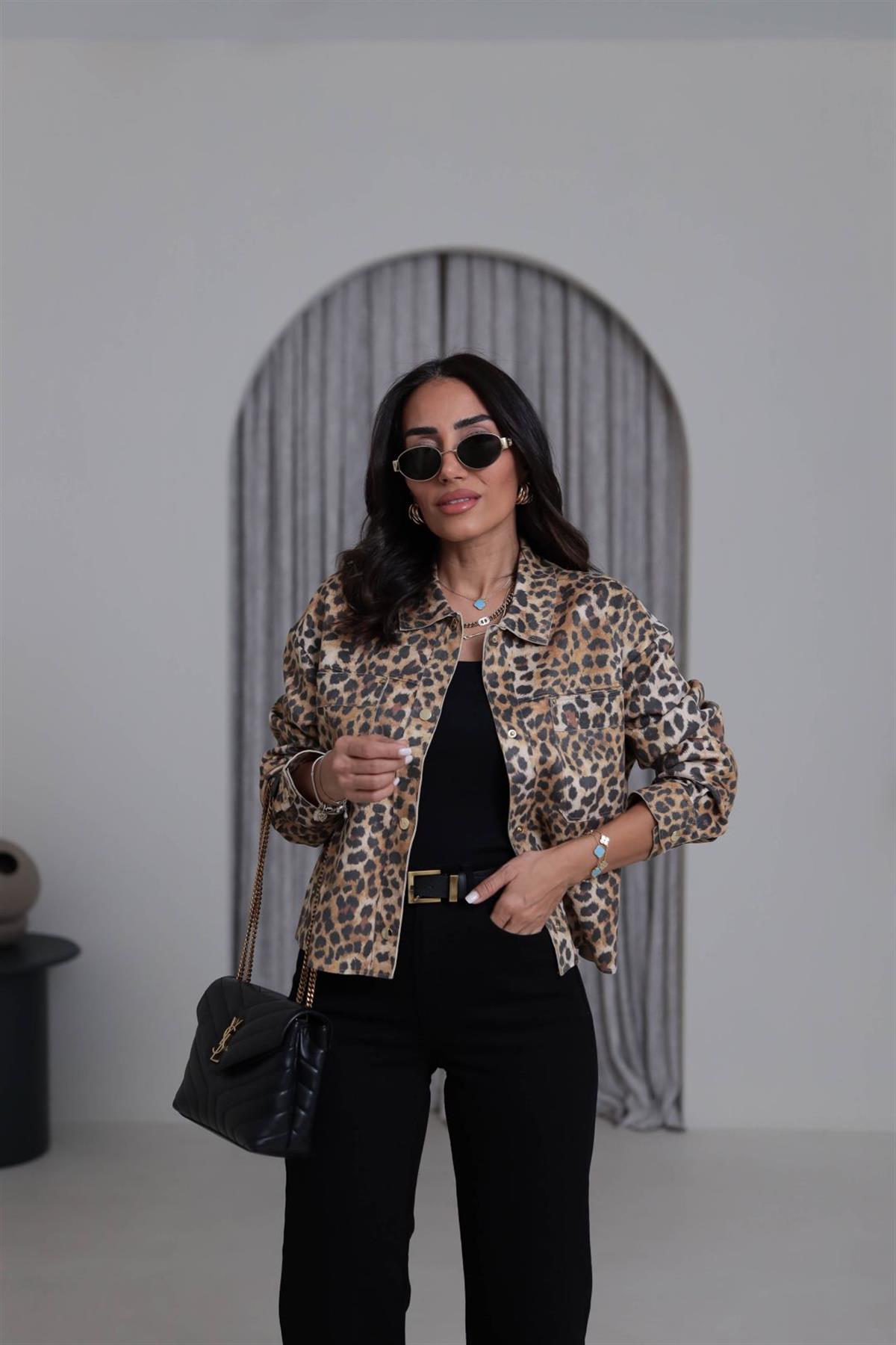 6386 Süet Leopar Desen Gömlek Ceket LEOPAR