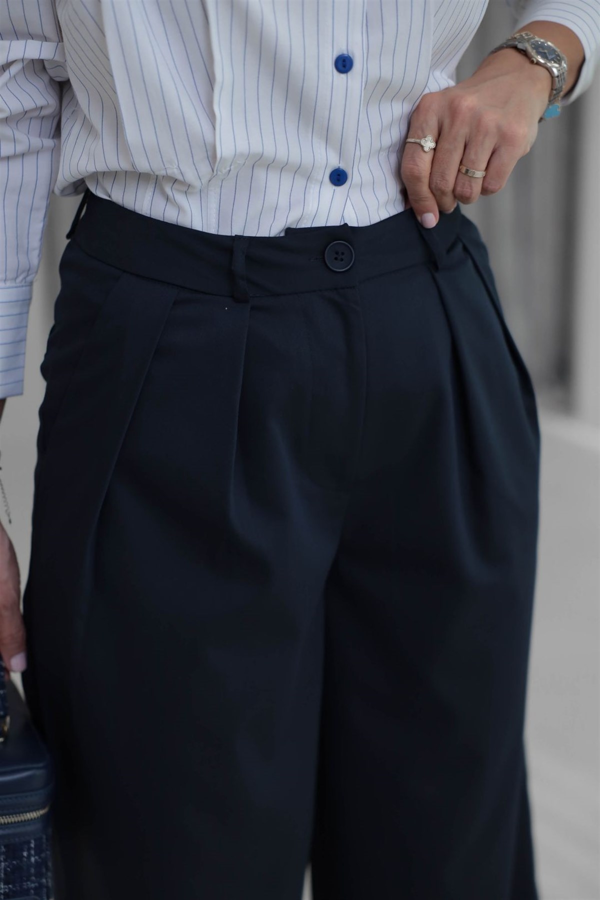 2079 Çift Pileli Bol Paça Pantolon LACİVERT