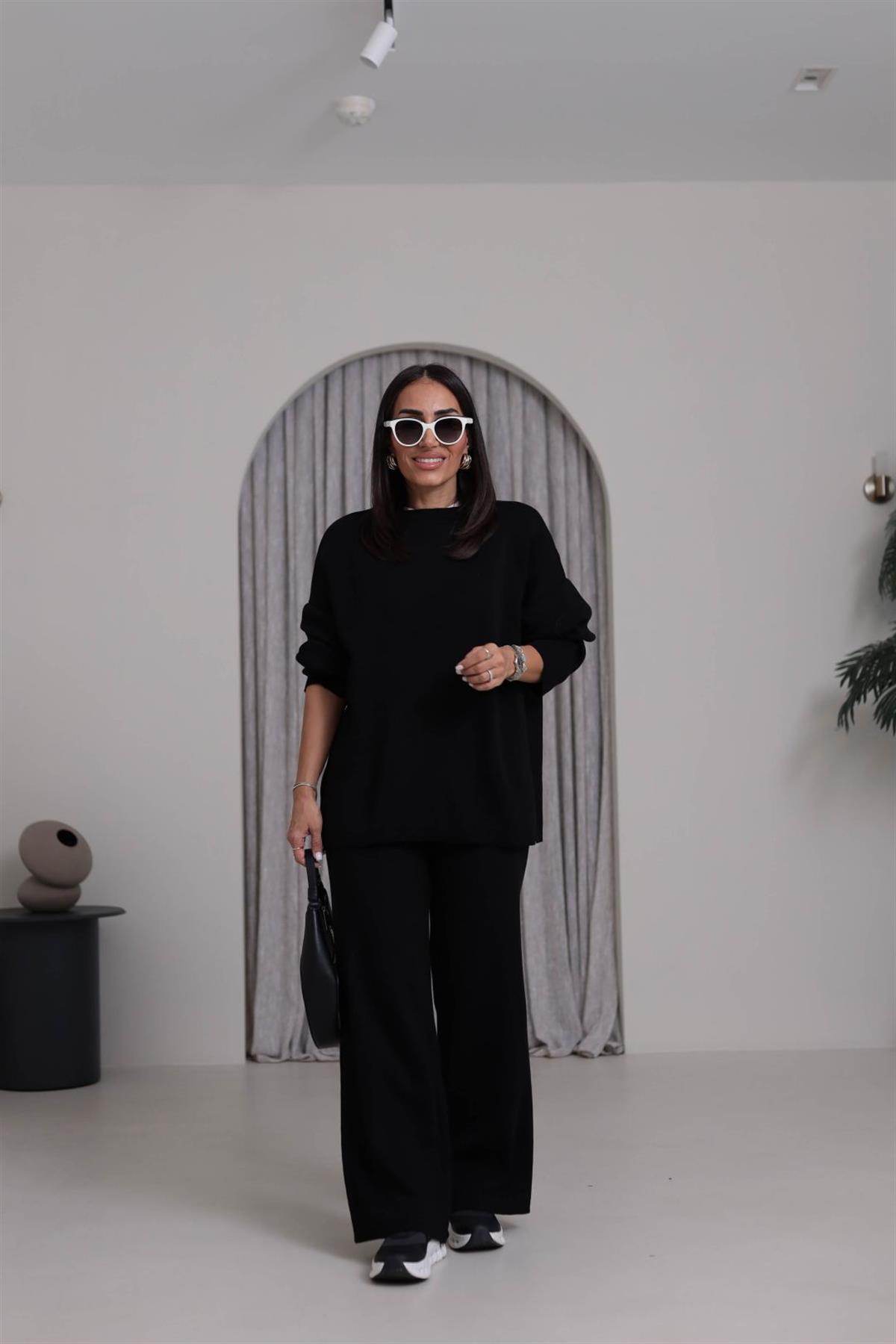 0316 Düz Basic Triko Takım SİYAH