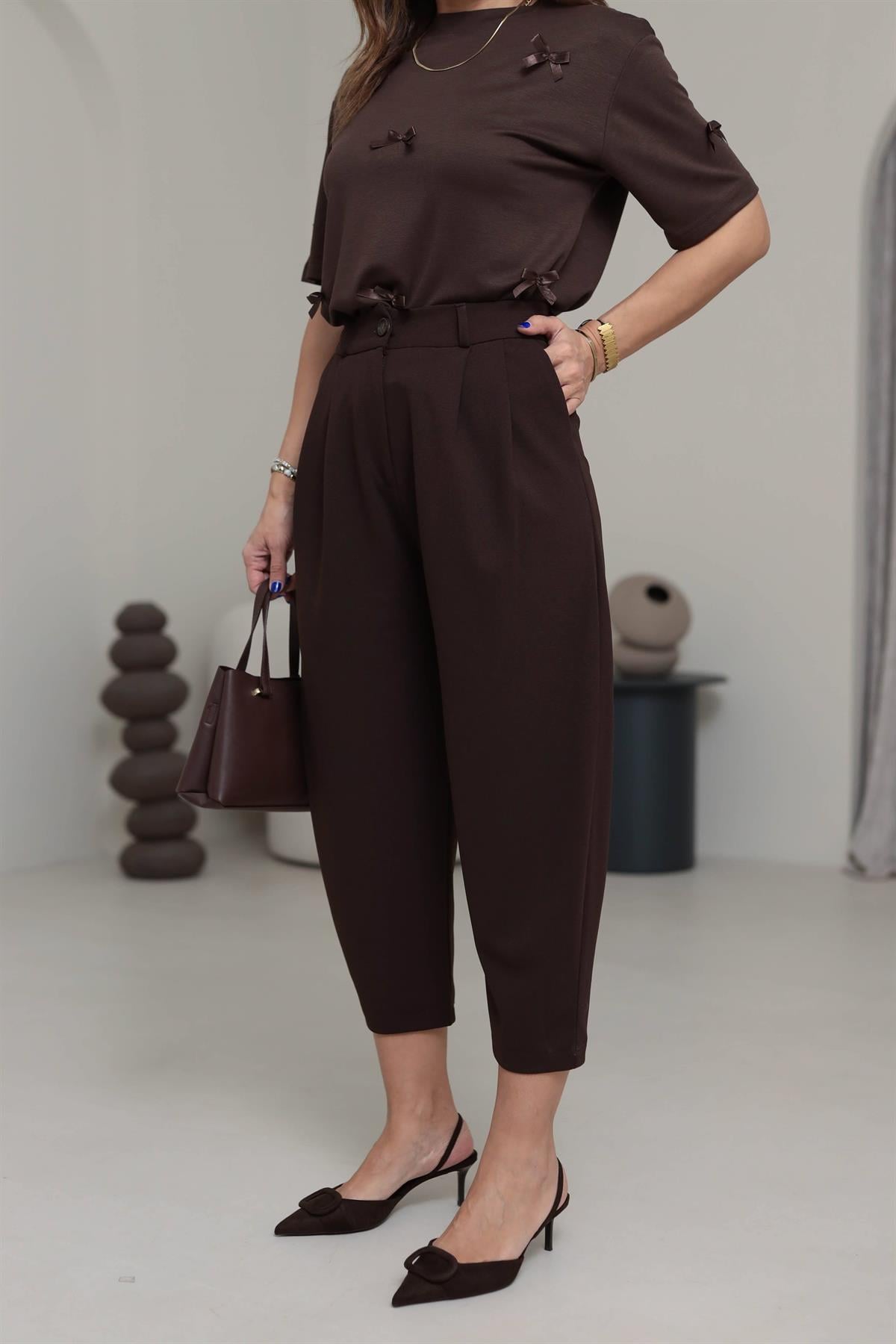 3102 Rahat Kalıp Likralı Pantolon ACI KAHVE