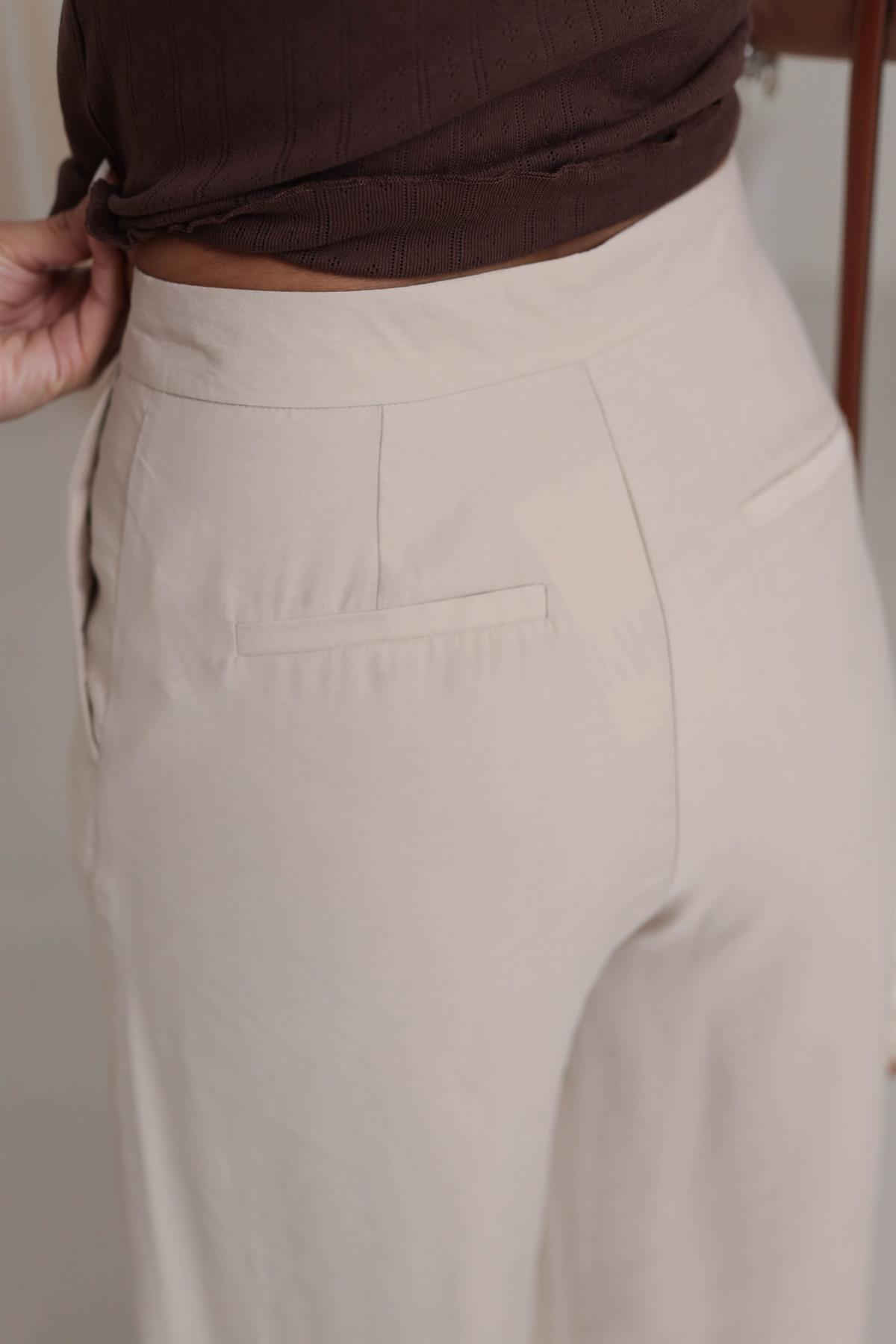 5189 Tencel Kumaş Yan Cepli Dökümlü Pantolon AÇIK BEJ