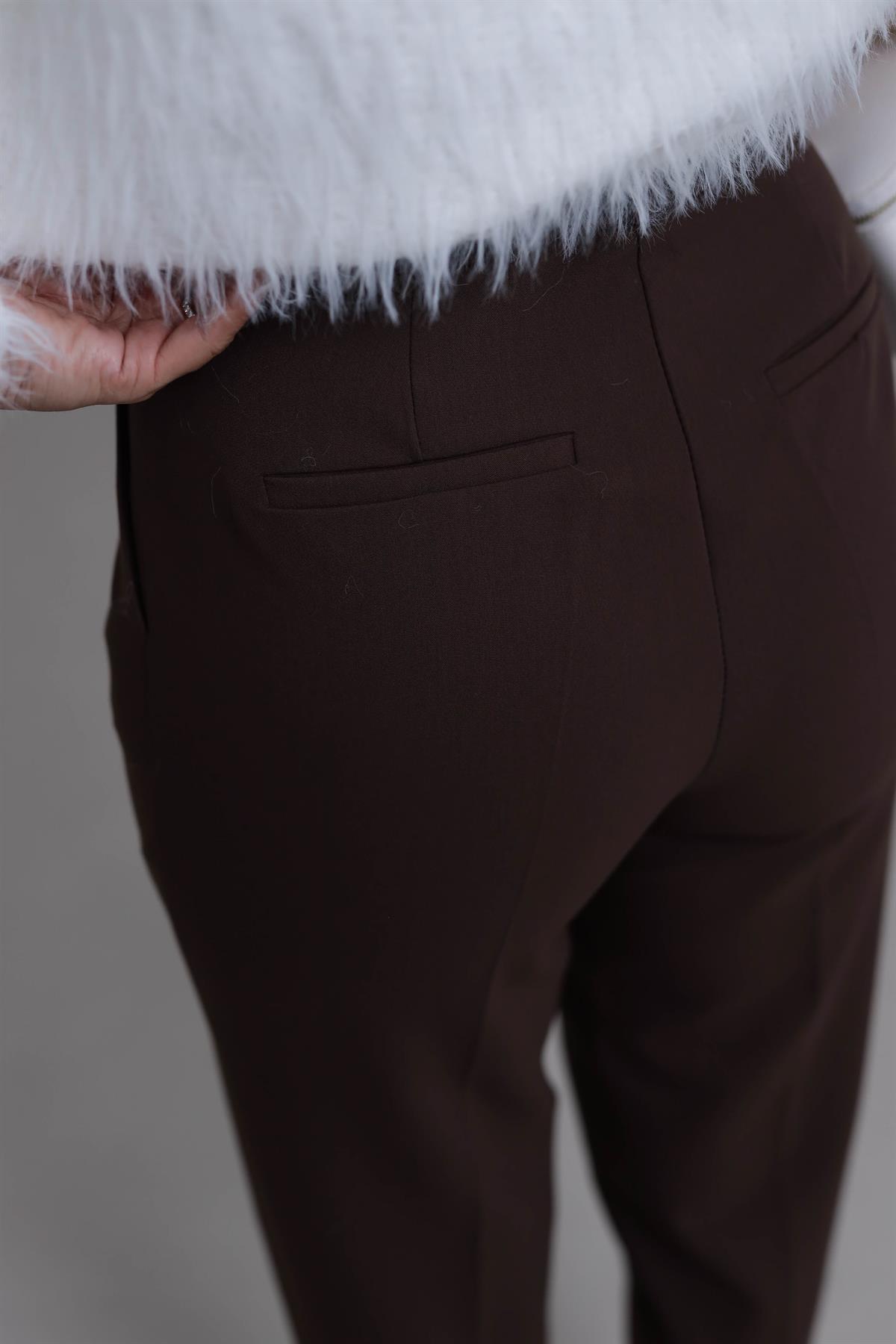 2679 Köprülü Kemer Detaylı Kumaş Pantolon KAHVE