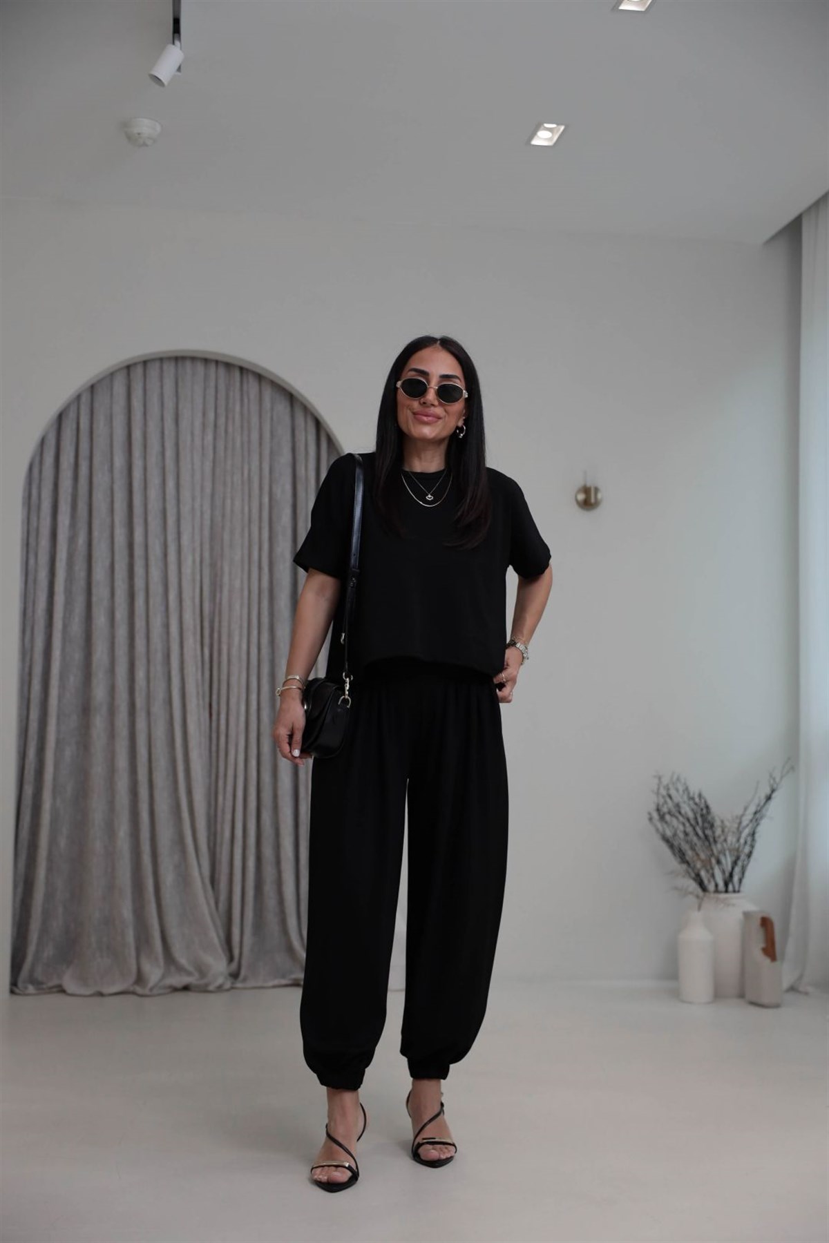 1941 Modal Kumaş Tshirt ve Şalvar Pantolon Takım SİYAH