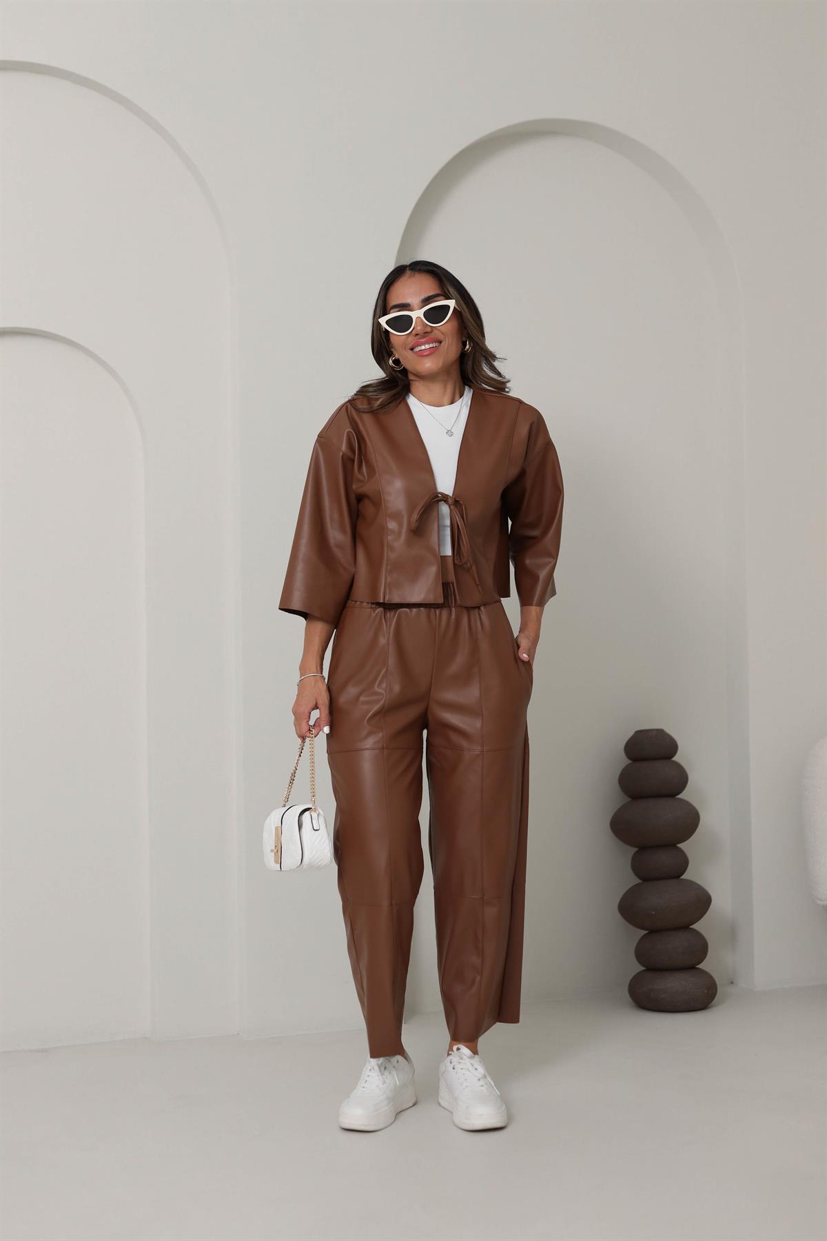 1413 Deri Pantolon ve Ceketli Takım TABA