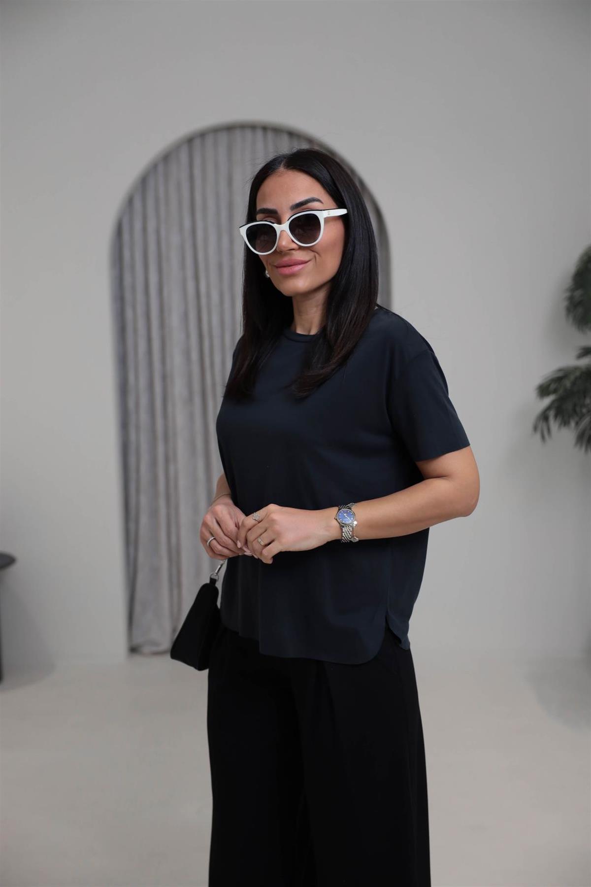 1020 Oys Lazer Kesikli Modal Tshirt SİYAH