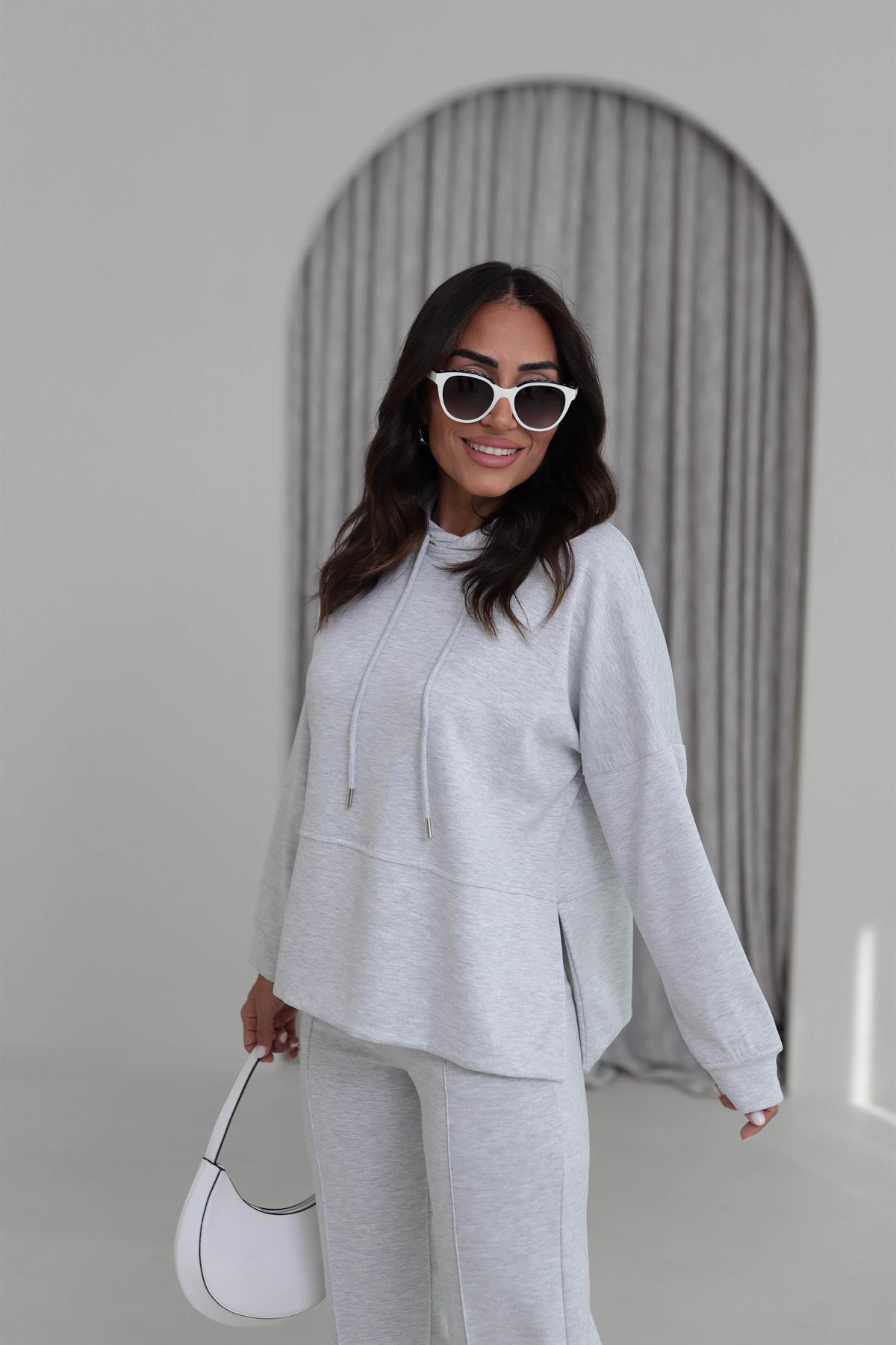 2130 Kapşonlu Uzun Kol Modal Penye Takım GRİ