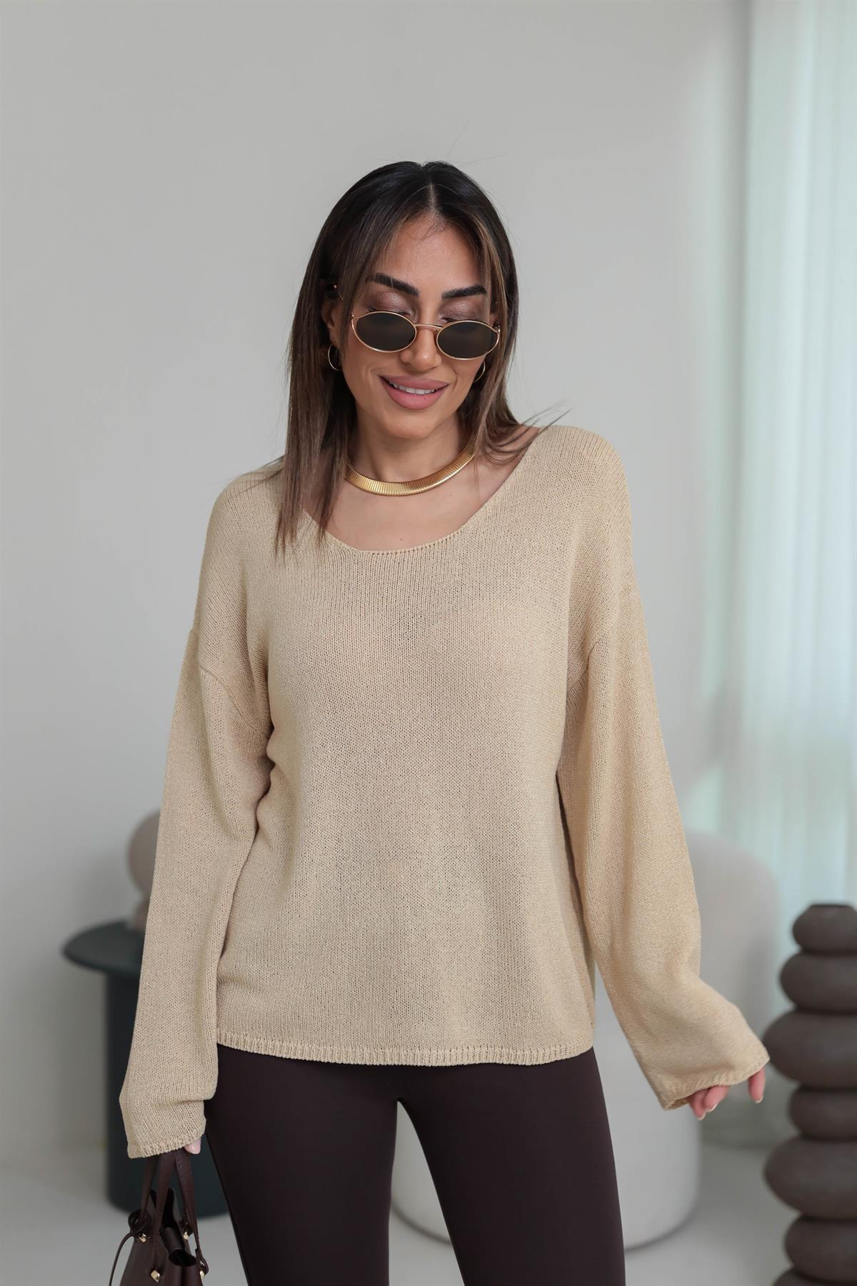 0706 Oval Yaka Basic Triko BEJ