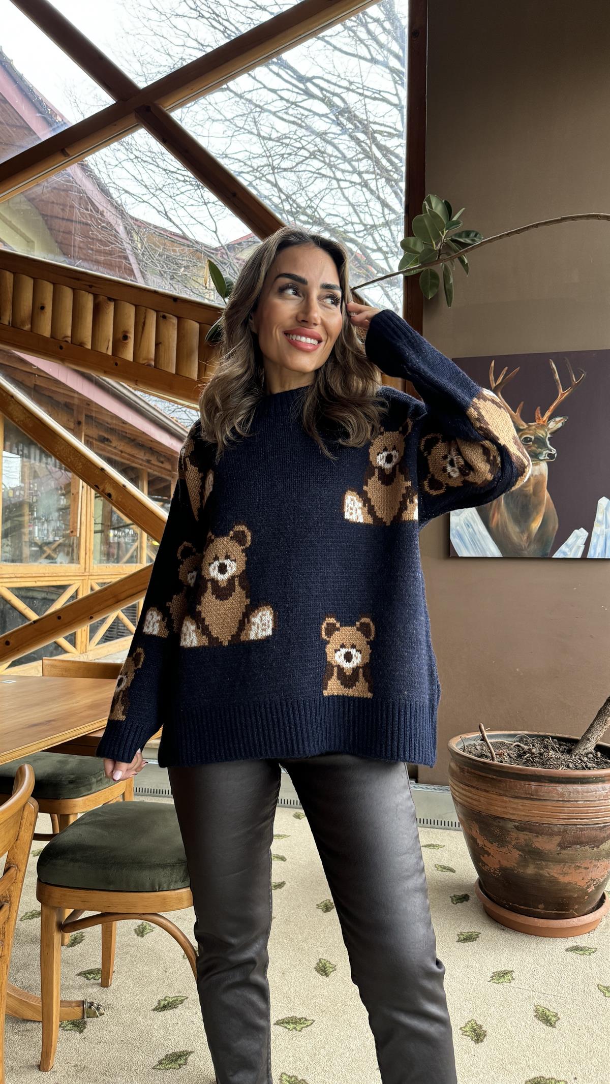 0033 Ayıcıklı Kalın Kazak LACİVERT