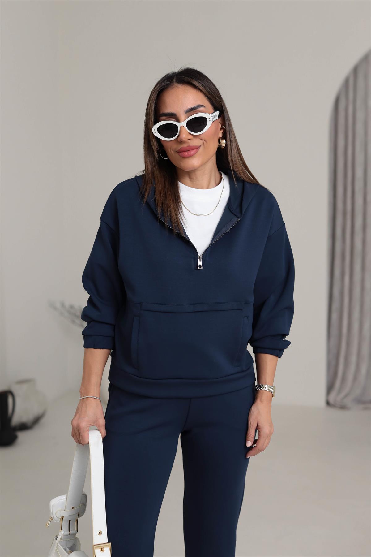 Önden Fermuarlı Modal Kumaş Takım LACİVERT