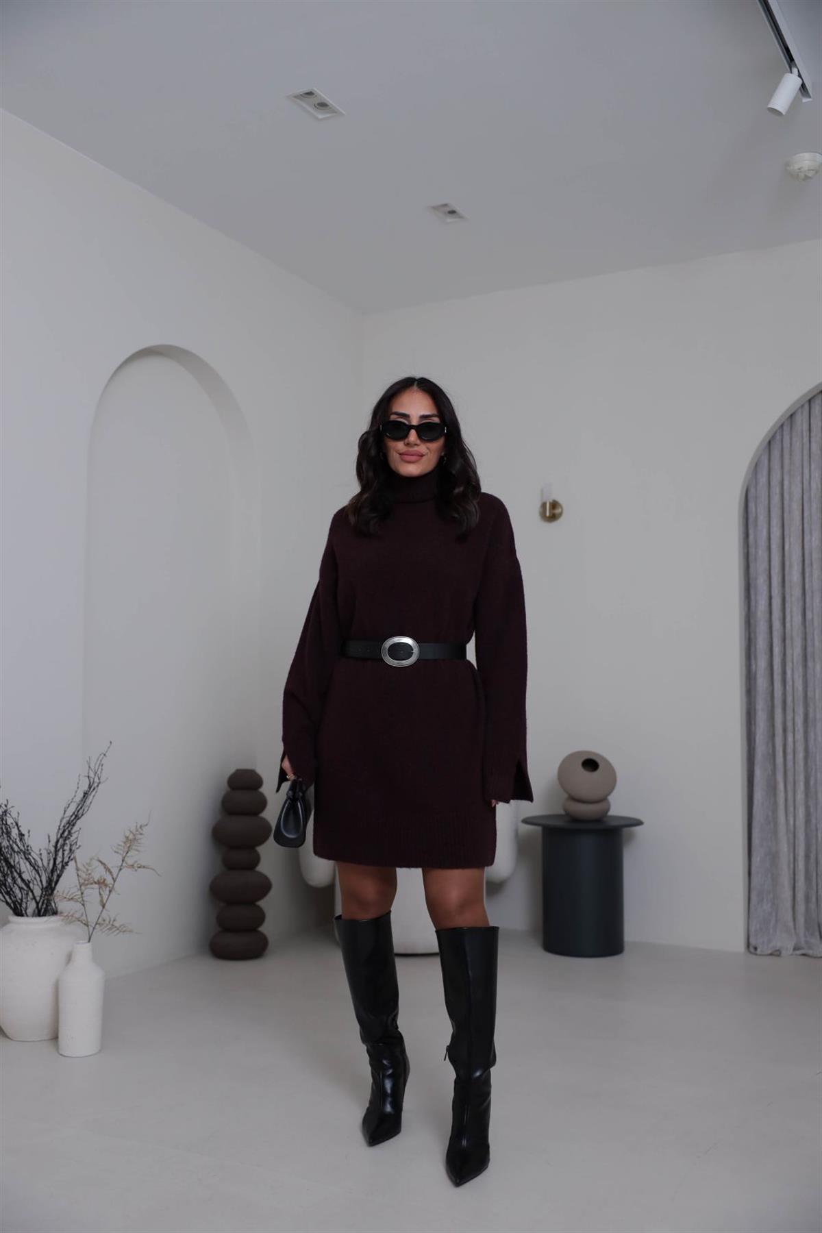 90265 Balıkçı Yaka Yumoş Triko Elbise BORDO