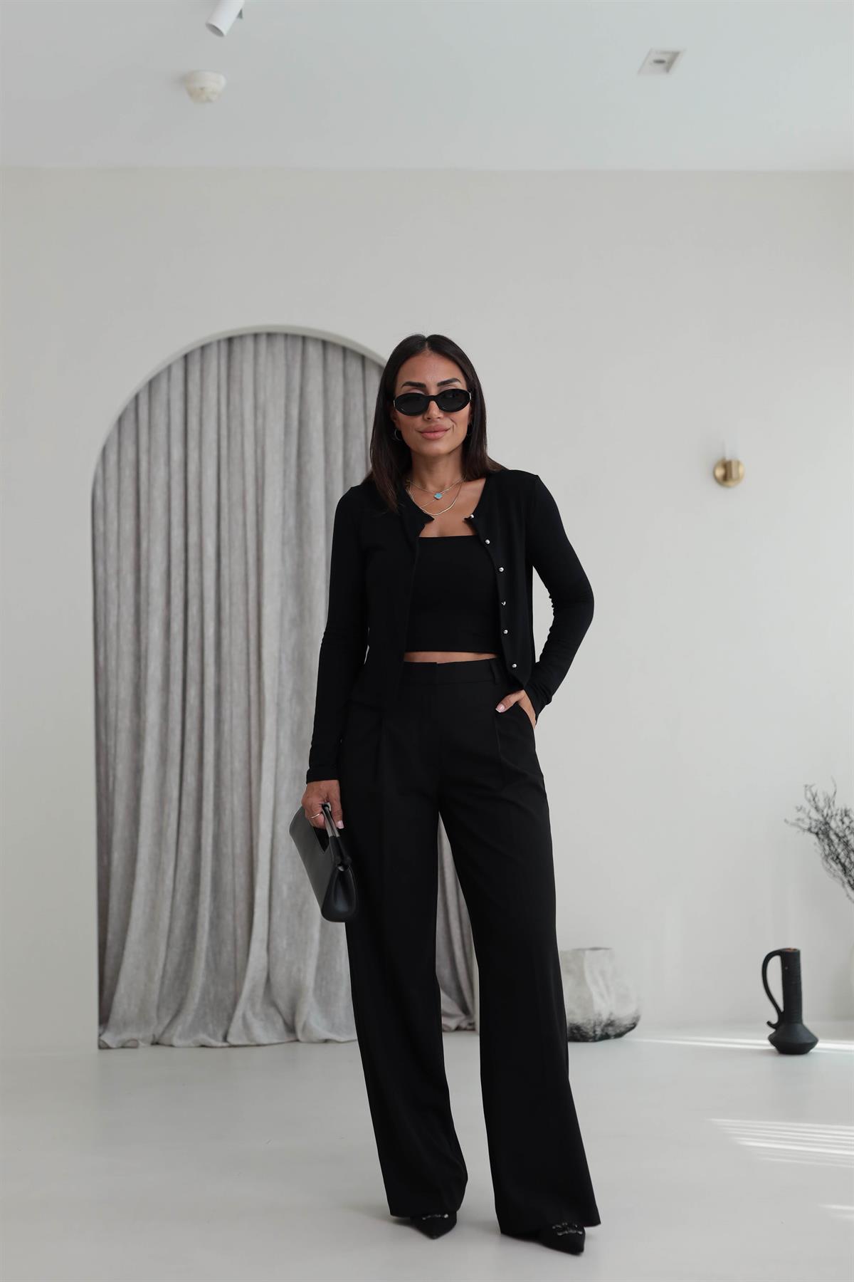 9003 Arka Bel Lastikli Palazzo Pantolon SİYAH