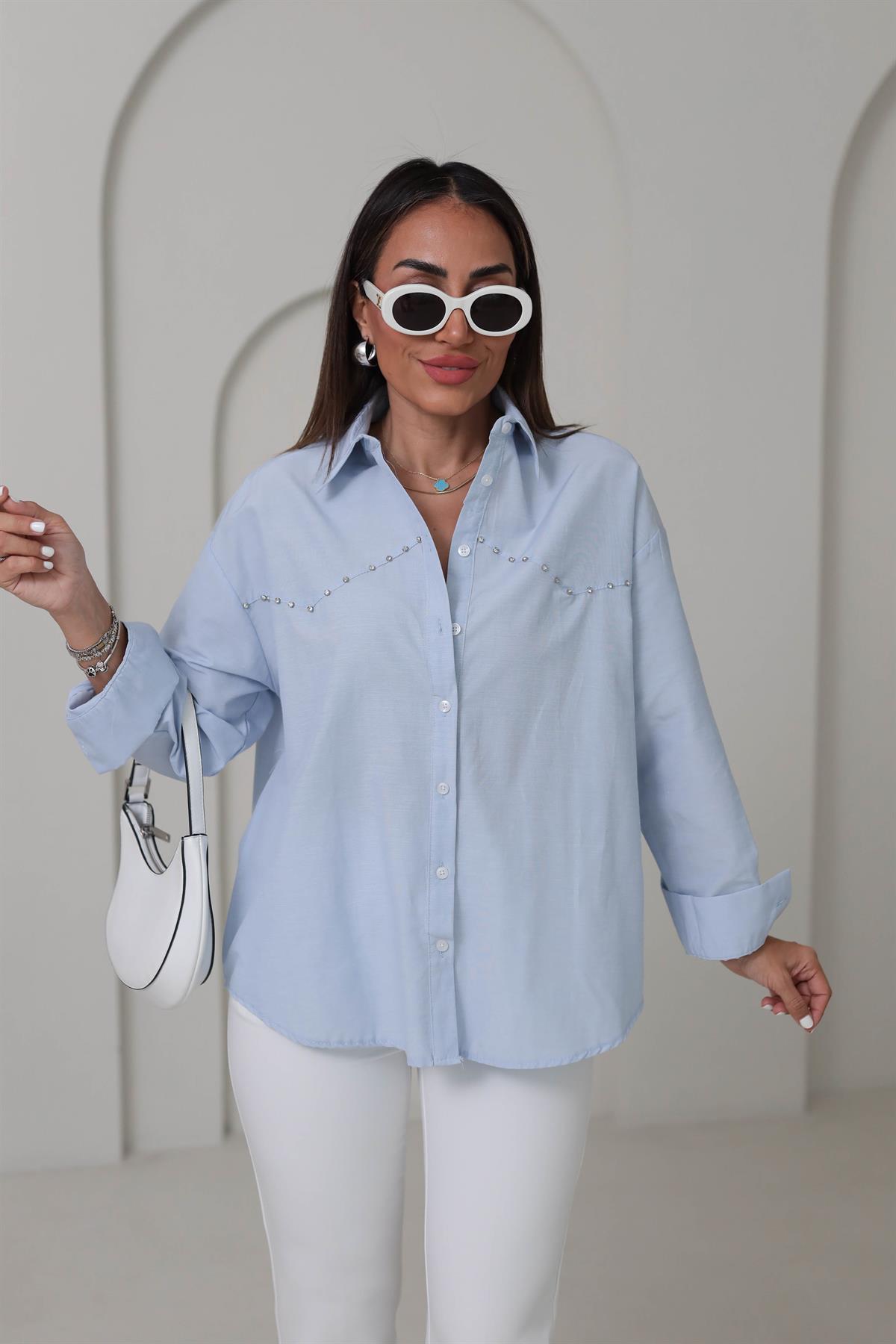 Taş İşlemeli Gömlek BEBE MAVİ