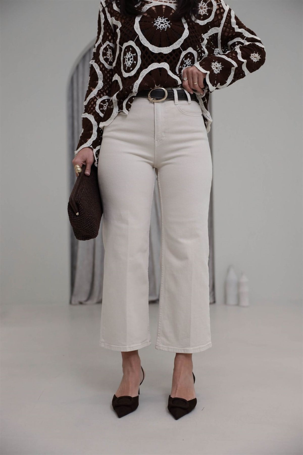 Kemerli Yüksek Bel Culotte Jean BEJ